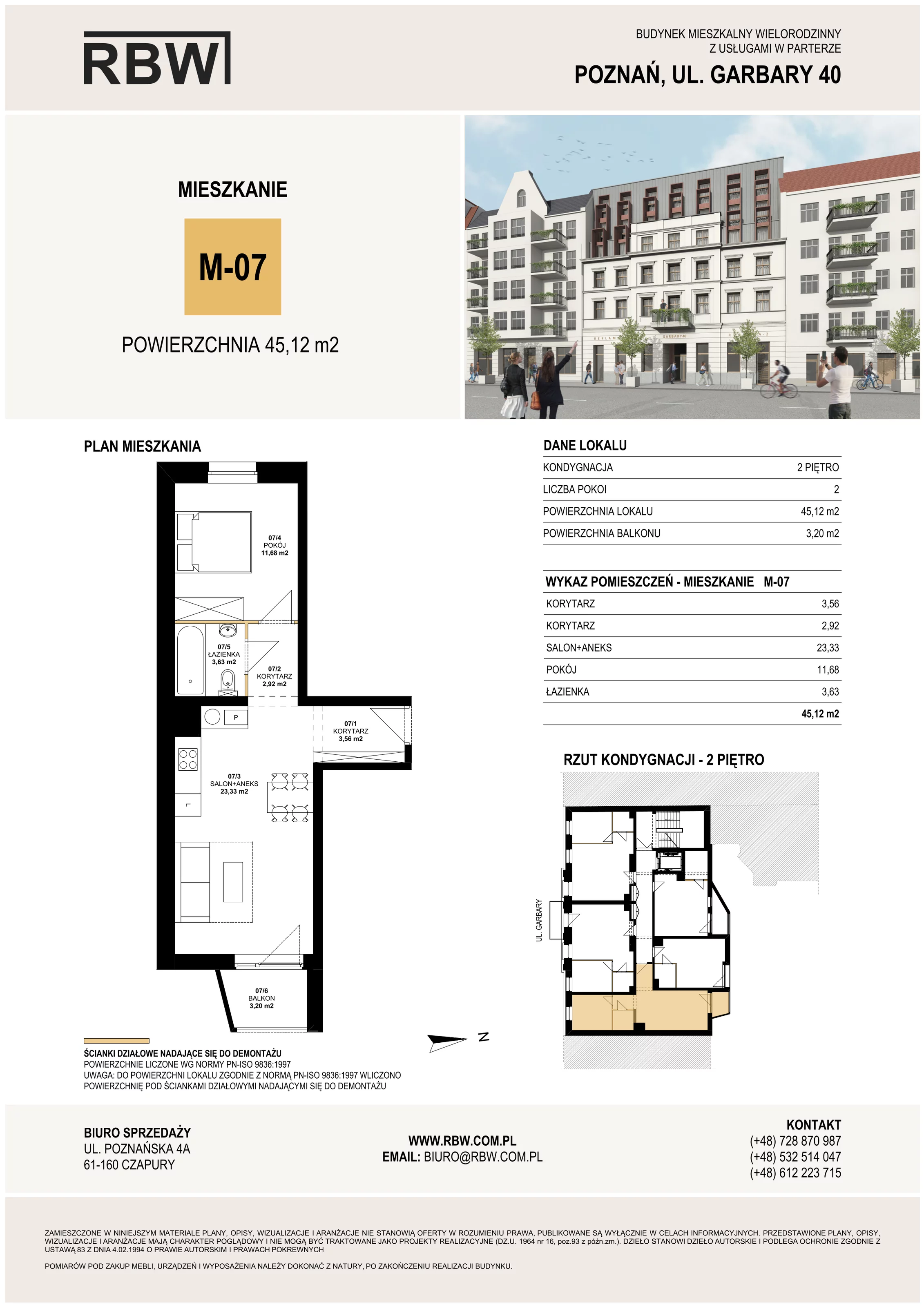 Mieszkanie 45,12 m², piętro 2, oferta nr M7, Garbary 40, Poznań, Stare Miasto, Stare Miasto, ul. Garbary 40