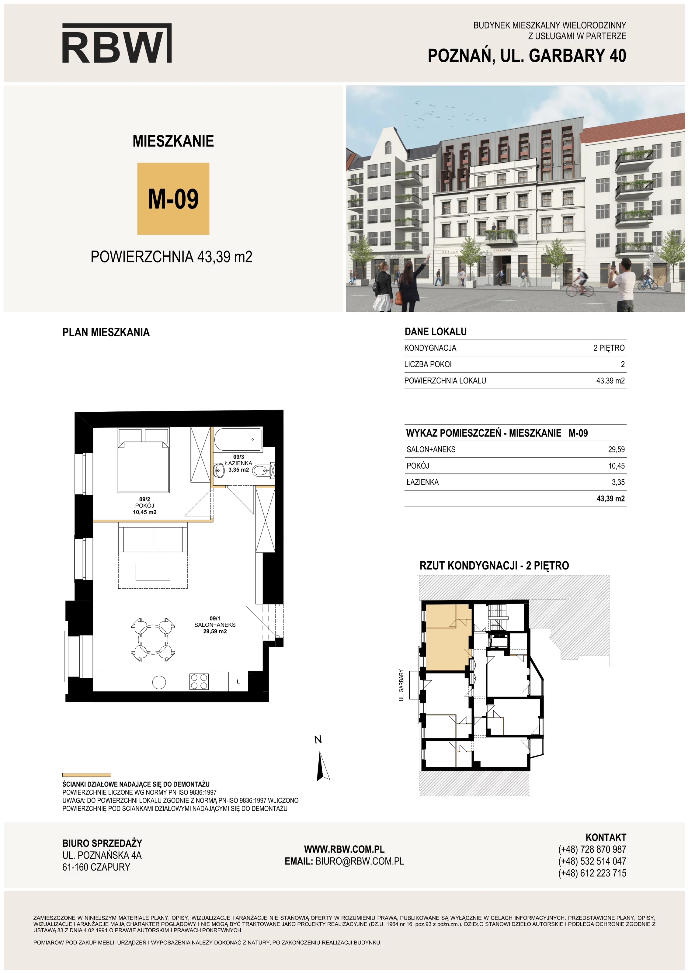 Mieszkanie 43,39 m², piętro 2, oferta nr M9, Garbary 40, Poznań, Stare Miasto, Stare Miasto, ul. Garbary 40