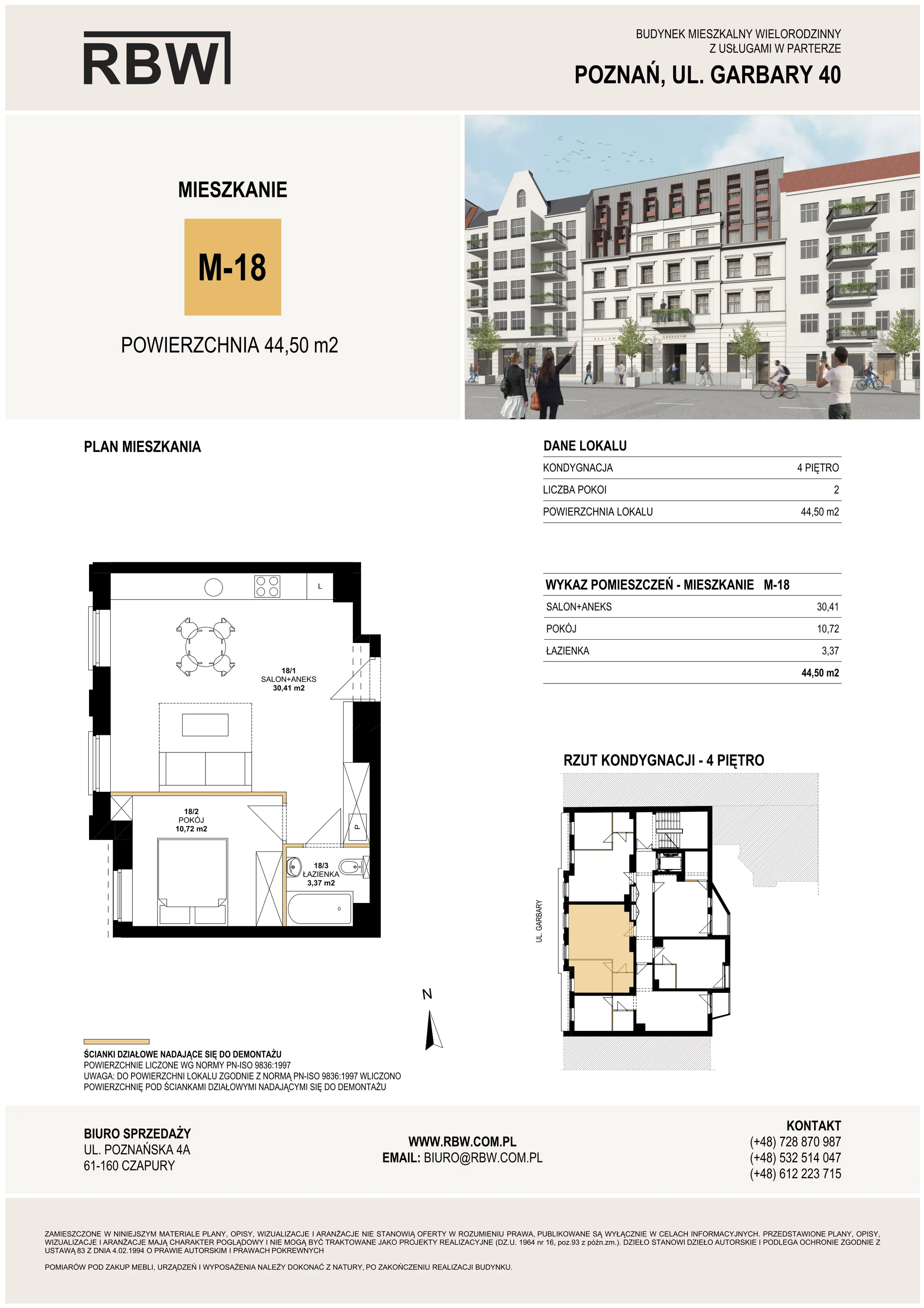 Mieszkanie 44,50 m², piętro 4, oferta nr M18, Garbary 40, Poznań, Stare Miasto, Stare Miasto, ul. Garbary 40