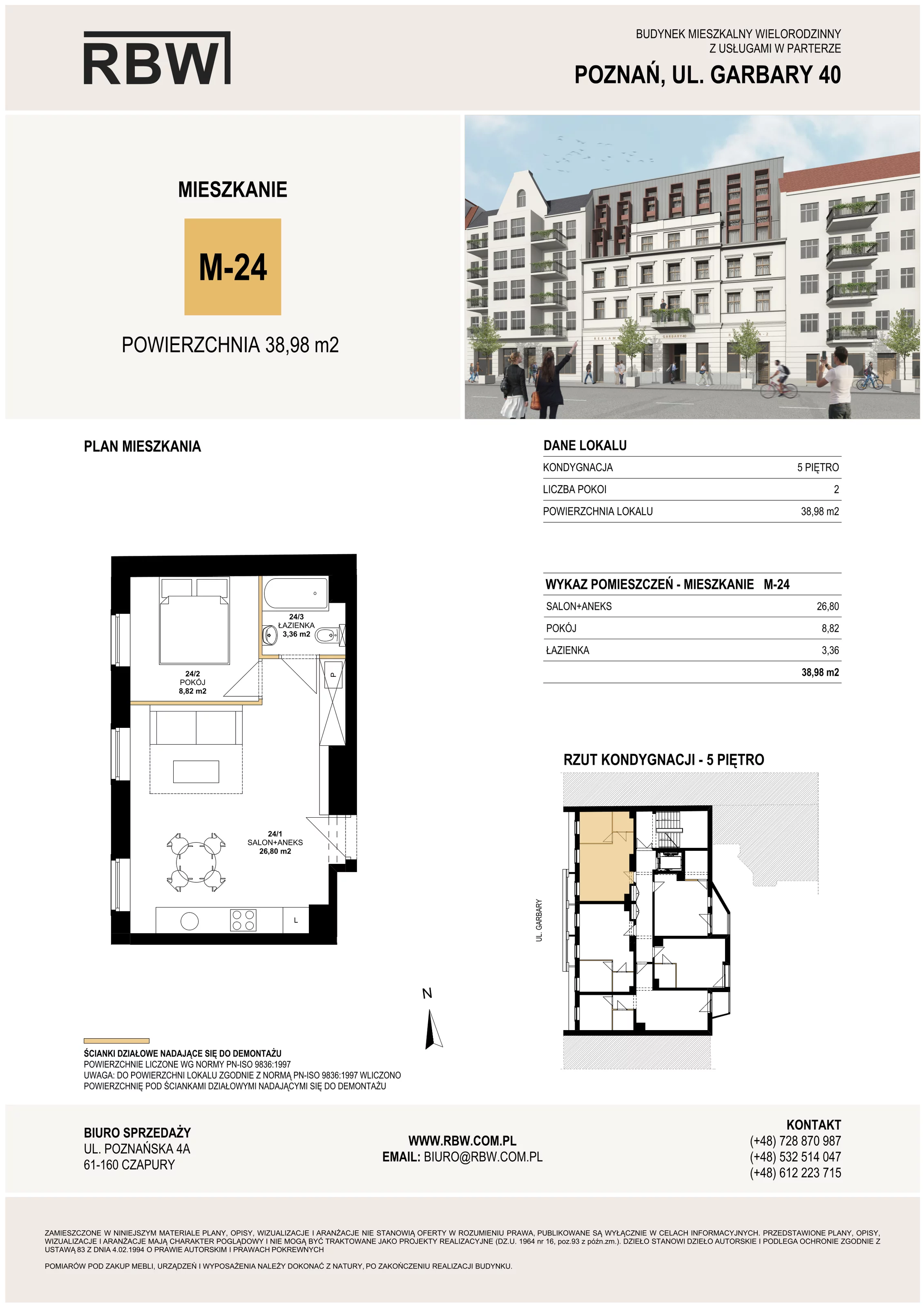 Mieszkanie 38,98 m², piętro 5, oferta nr M24, Garbary 40, Poznań, Stare Miasto, Stare Miasto, ul. Garbary 40