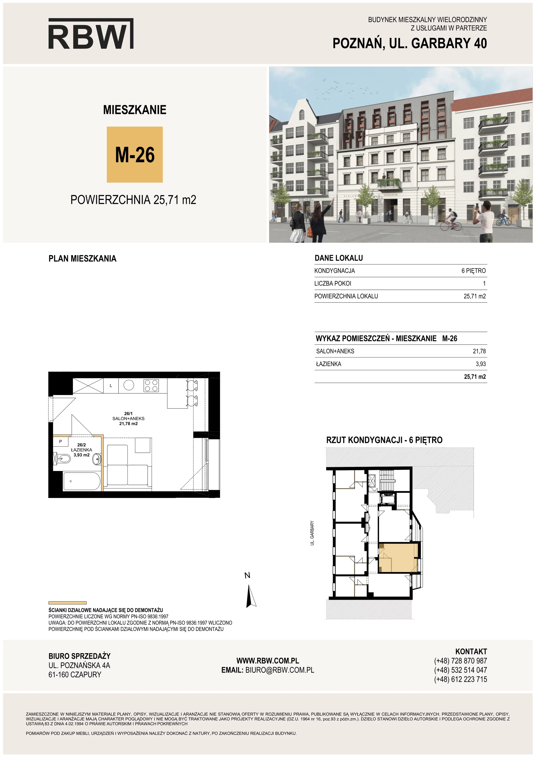 Mieszkanie 25,71 m², piętro 6, oferta nr M26, Garbary 40, Poznań, Stare Miasto, Stare Miasto, ul. Garbary 40