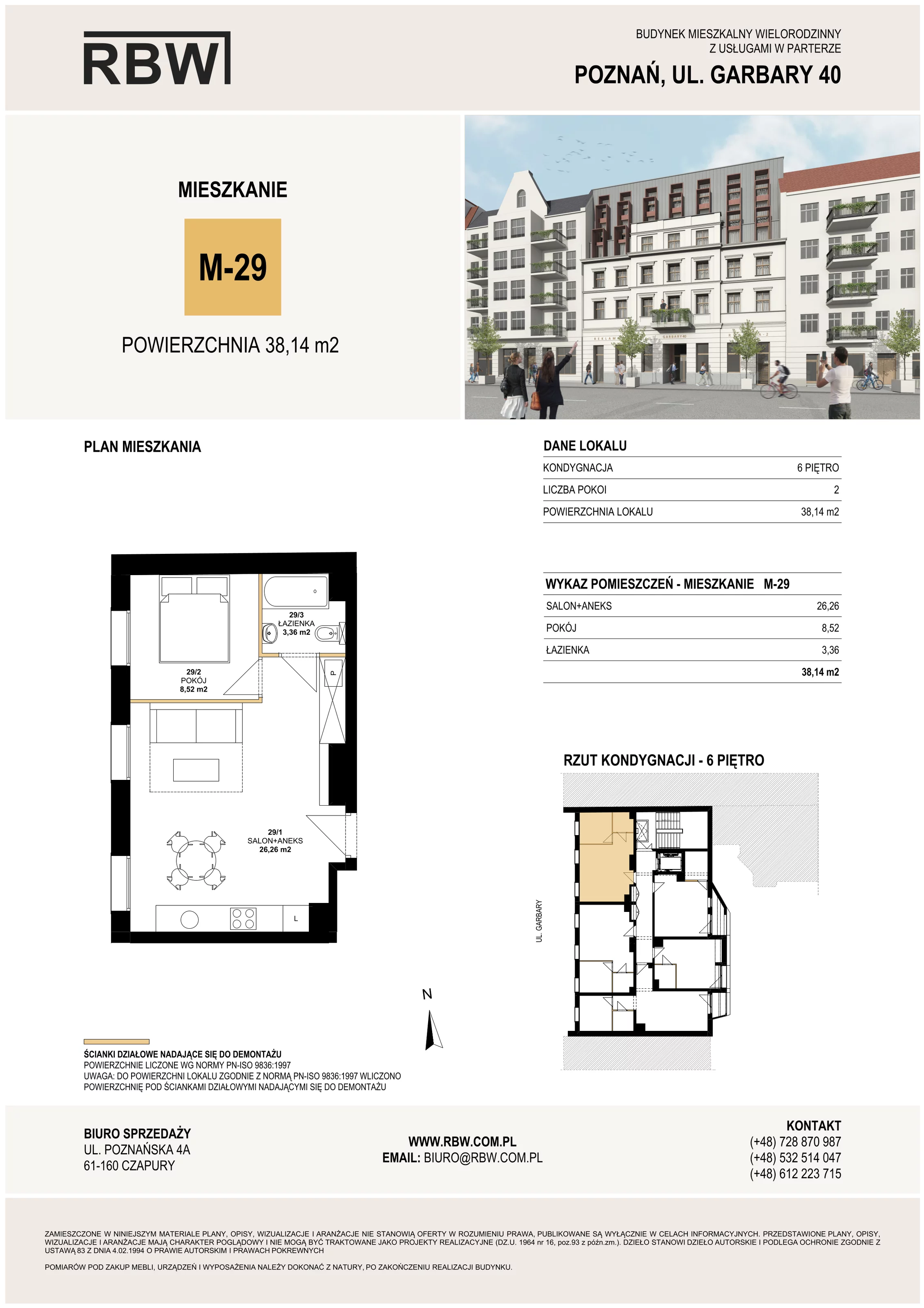Mieszkanie 38,14 m², piętro 6, oferta nr M29, Garbary 40, Poznań, Stare Miasto, Stare Miasto, ul. Garbary 40