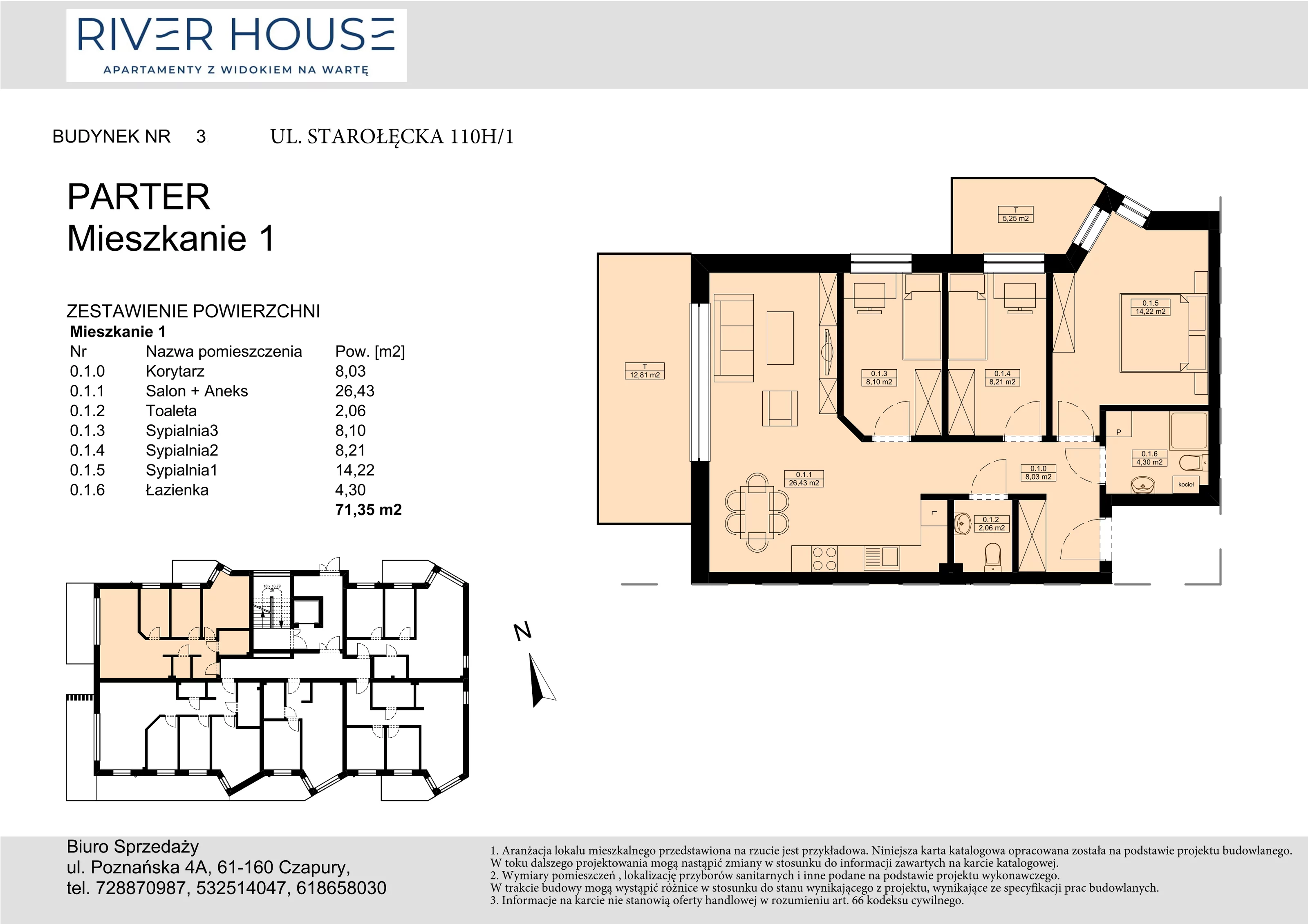 4 pokoje, mieszkanie 71,35 m², parter, oferta nr 3-0/1., River House, Poznań, Starołęka-Minikowo-Marlewo, ul. Starołęcka 110