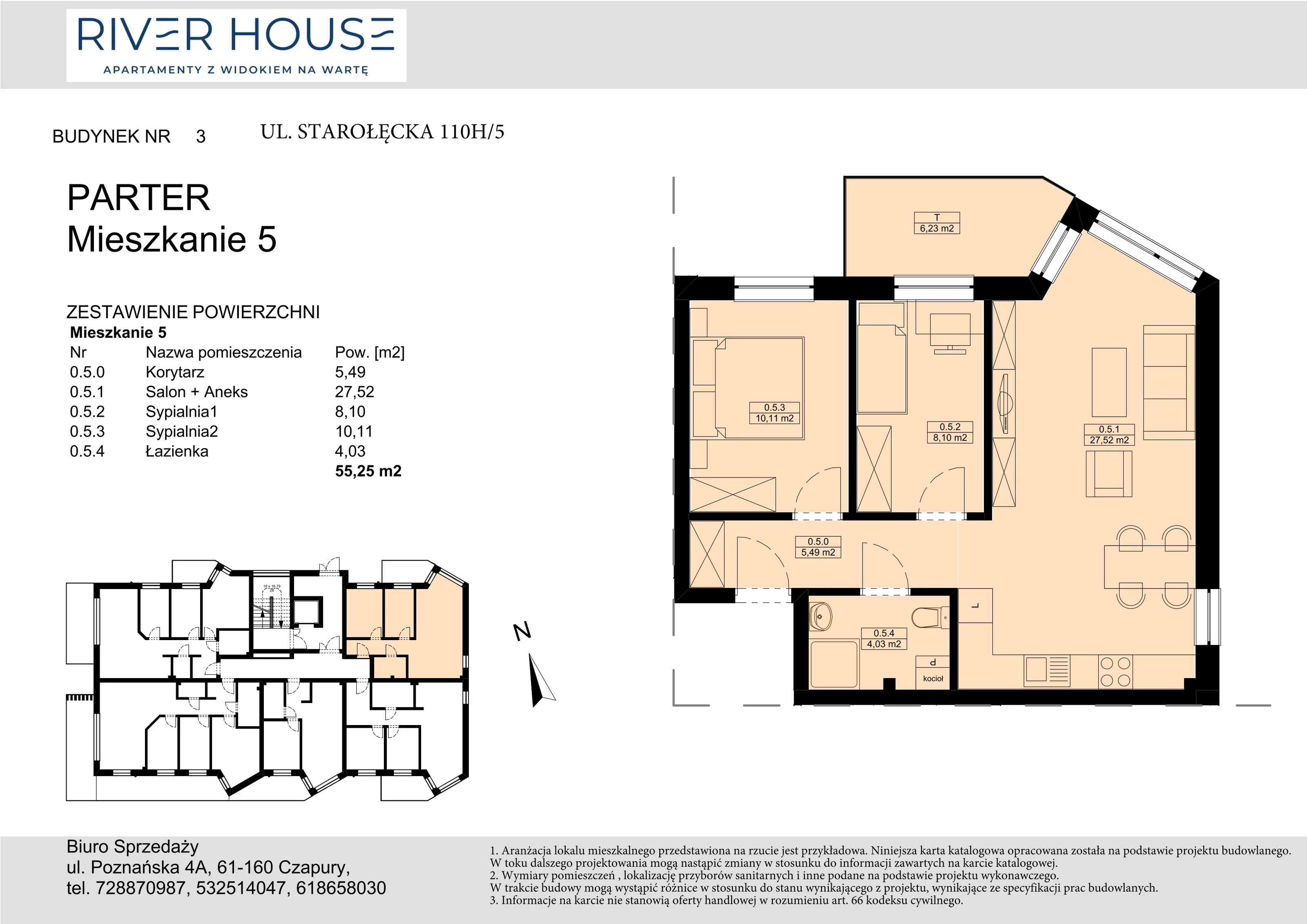 Mieszkanie 55,25 m², parter, oferta nr 3-0/5., River House, Poznań, ul. Starołęcka 110