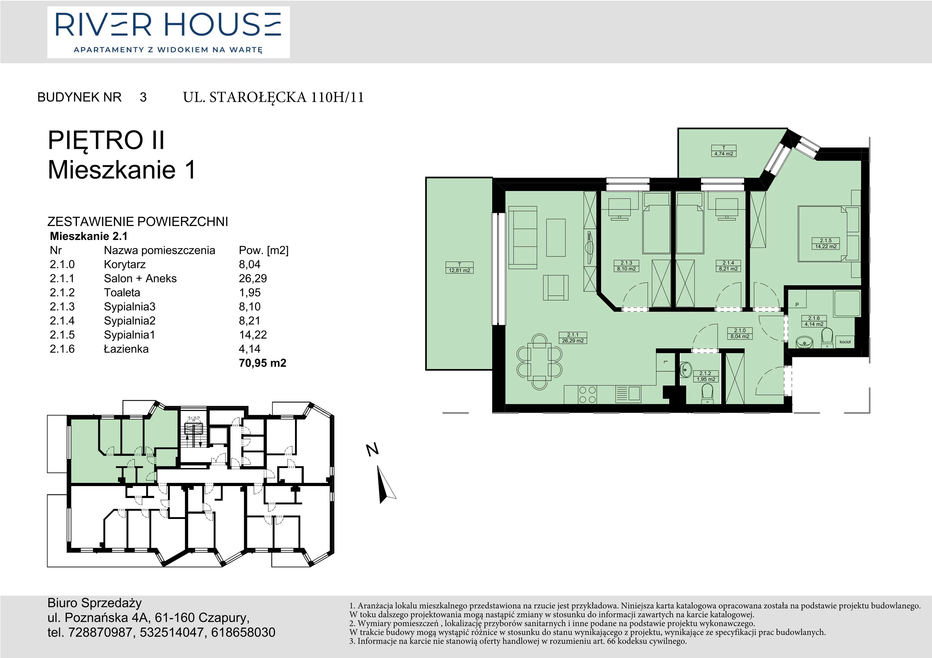 Mieszkanie 70,95 m², piętro 2, oferta nr 3-2/1., River House, Poznań, ul. Starołęcka 110