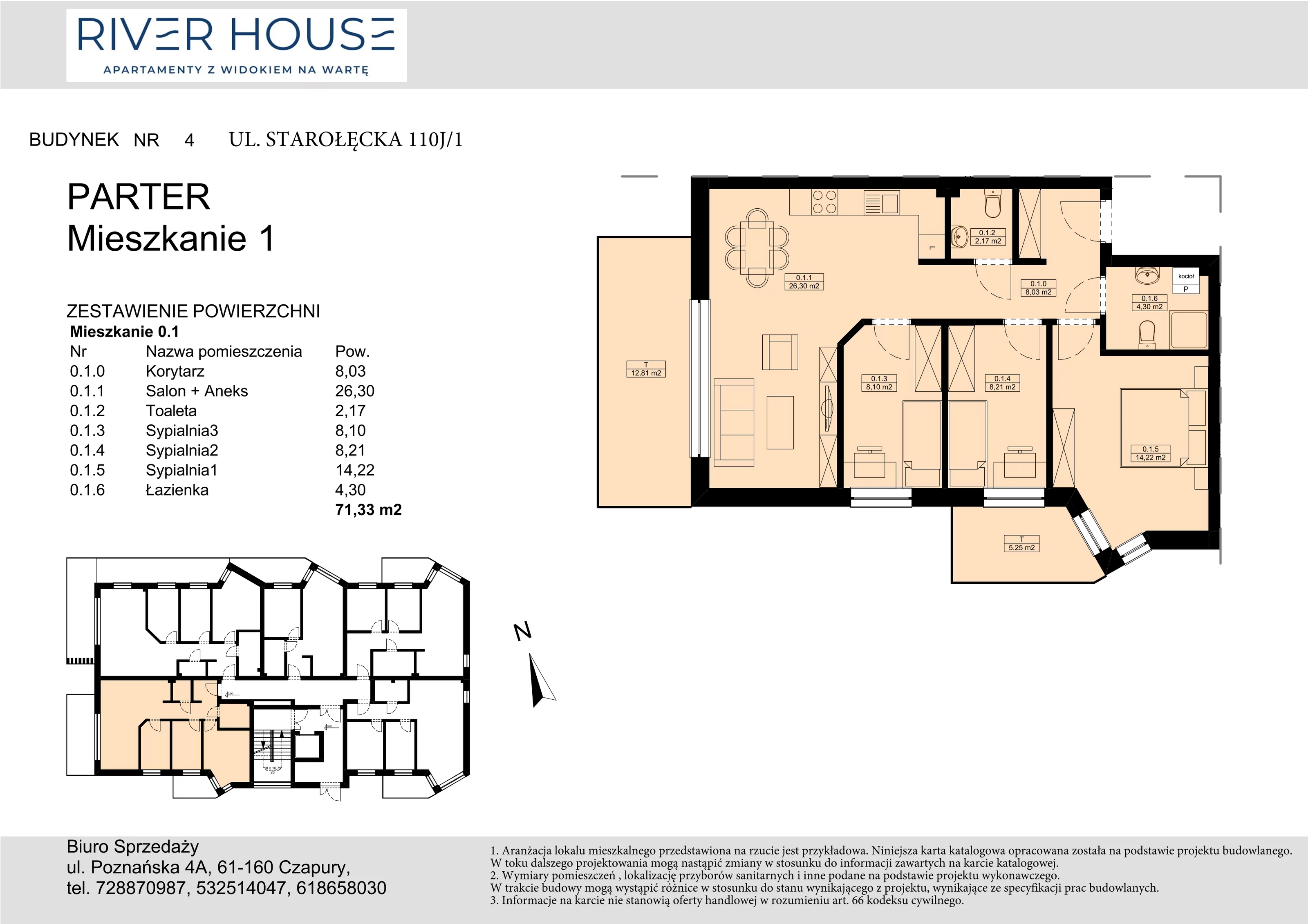 4 pokoje, mieszkanie 71,33 m², parter, oferta nr 4-0/1., River House, Poznań, Starołęka-Minikowo-Marlewo, ul. Starołęcka 110