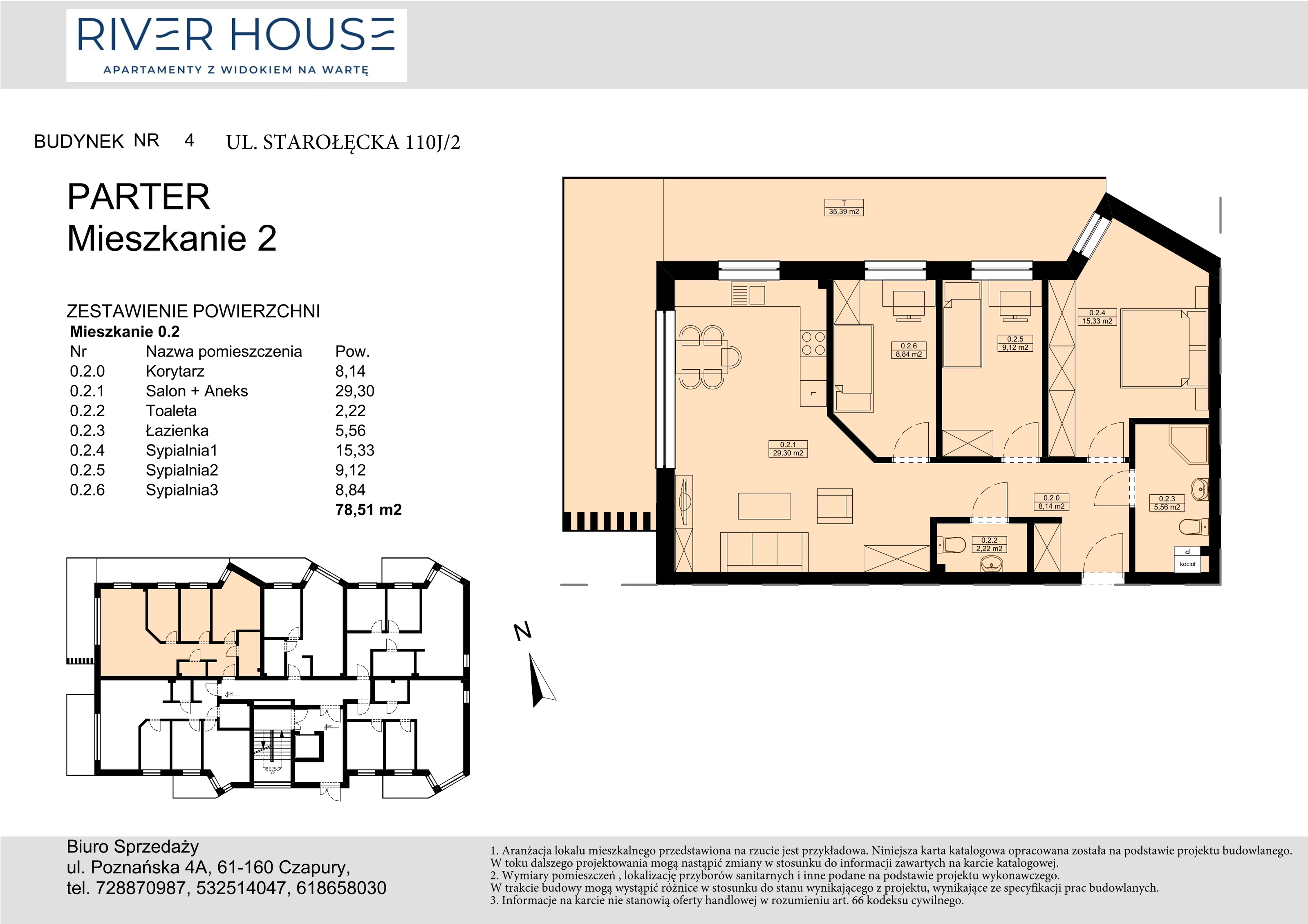 4 pokoje, mieszkanie 78,51 m², parter, oferta nr 4-0/2., River House, Poznań, Starołęka-Minikowo-Marlewo, ul. Starołęcka 110