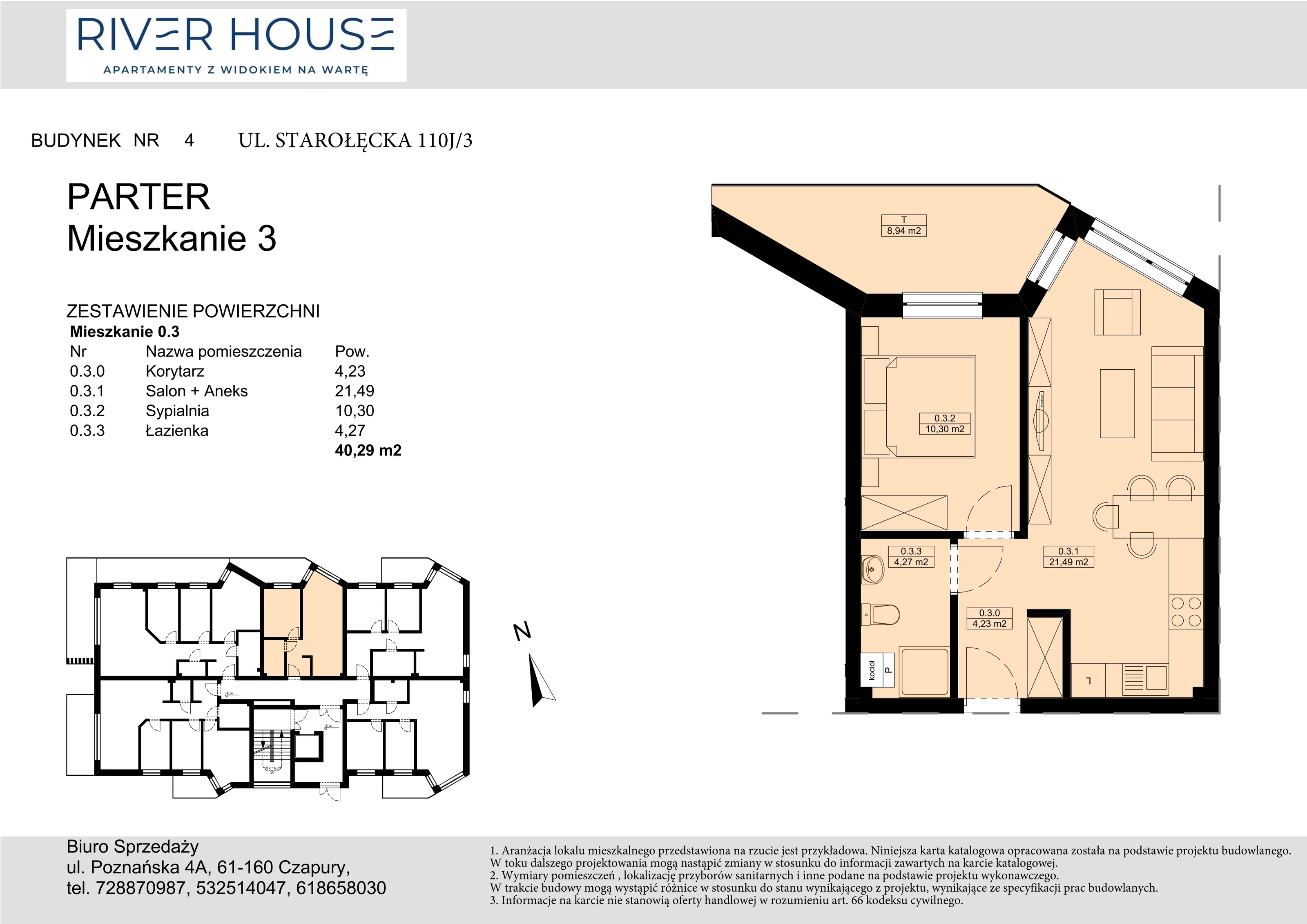 Mieszkanie 40,29 m², parter, oferta nr 4-0/3., River House, Poznań, ul. Starołęcka 110