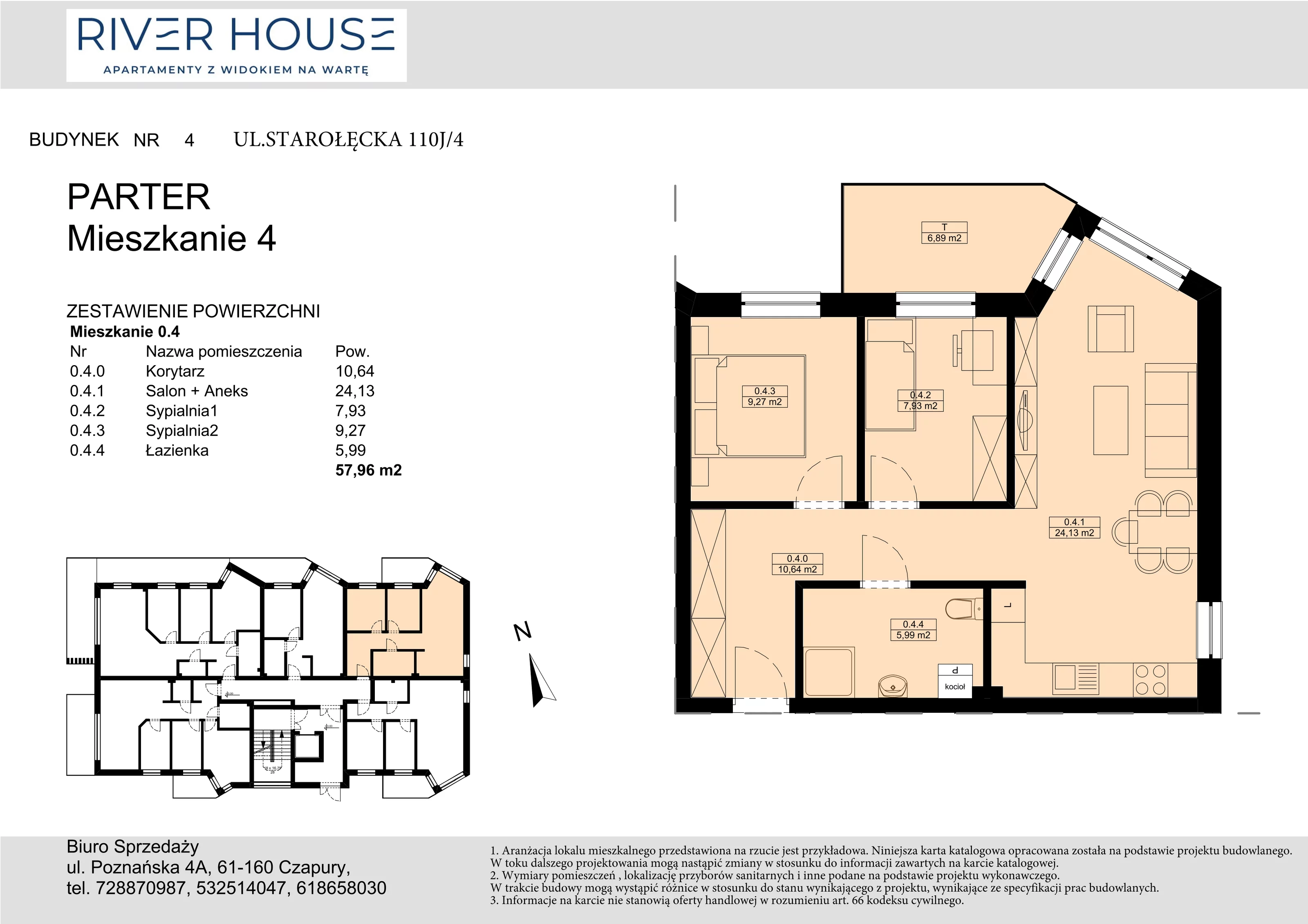 Mieszkanie 57,96 m², parter, oferta nr 4-0/4, River House, Poznań, ul. Starołęcka 110