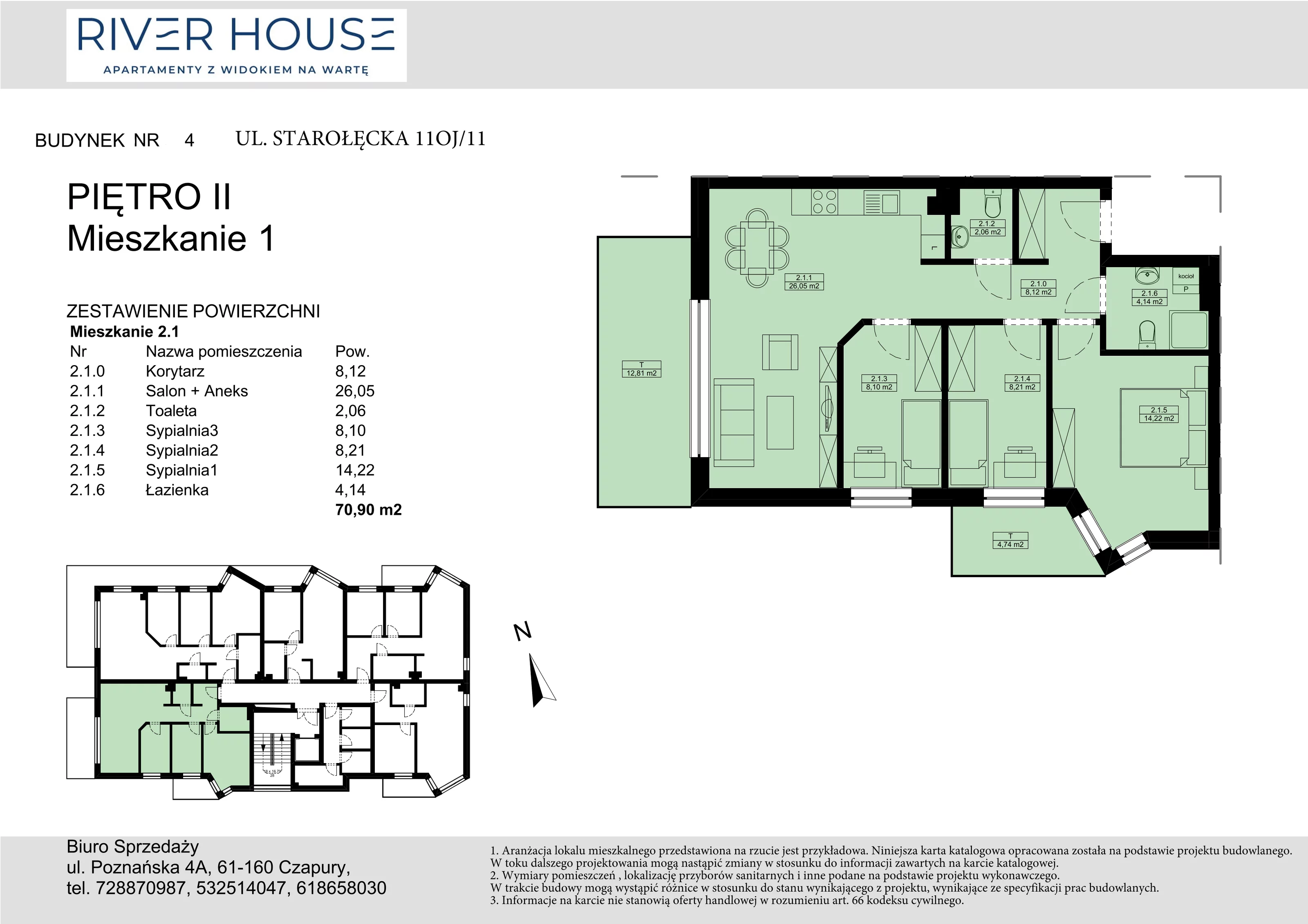 Mieszkanie 70,90 m², piętro 2, oferta nr 4-2/1., River House, Poznań, ul. Starołęcka 110