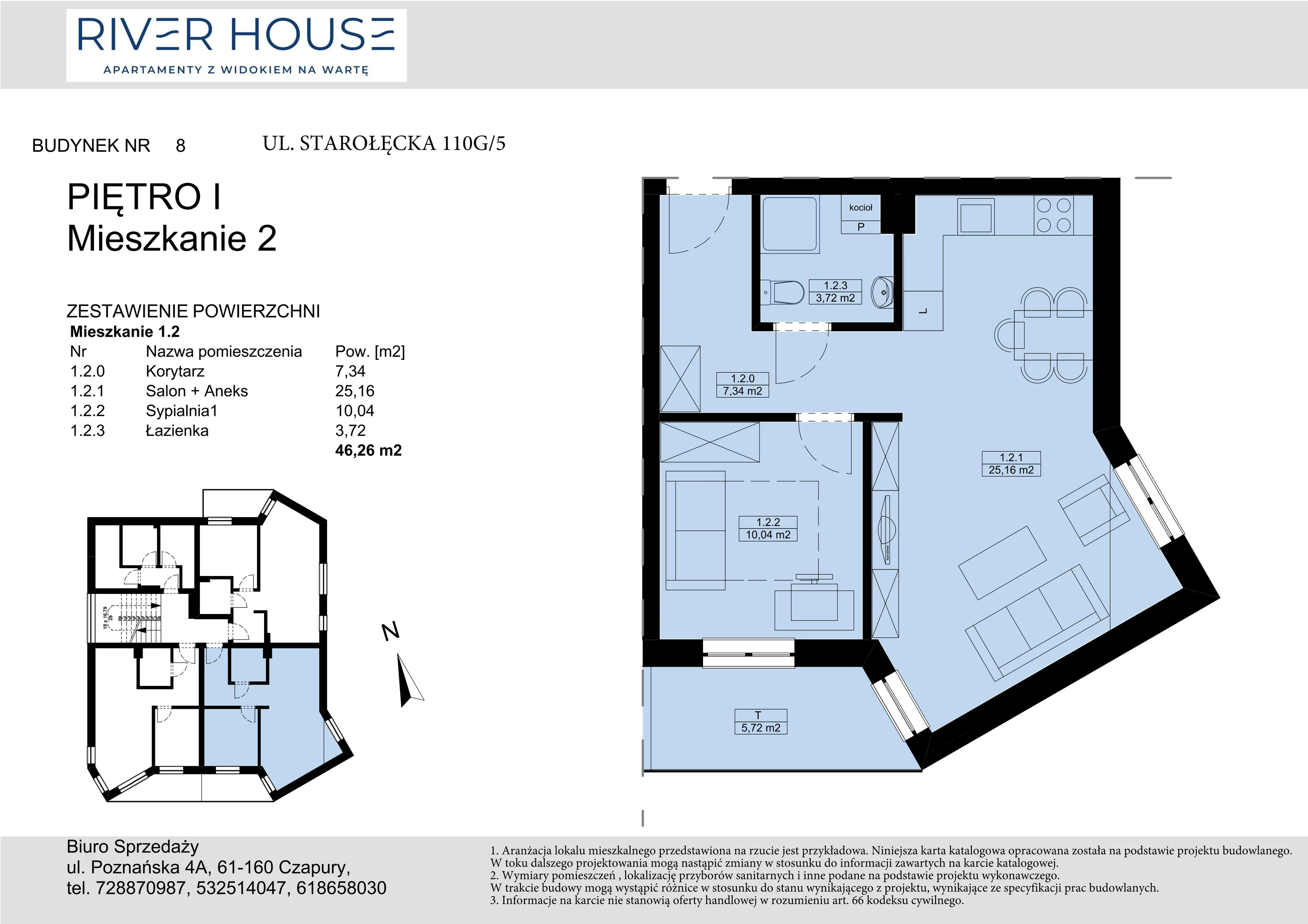 Mieszkanie 46,26 m², piętro 1, oferta nr 8-1/2., River House, Poznań, ul. Starołęcka 110