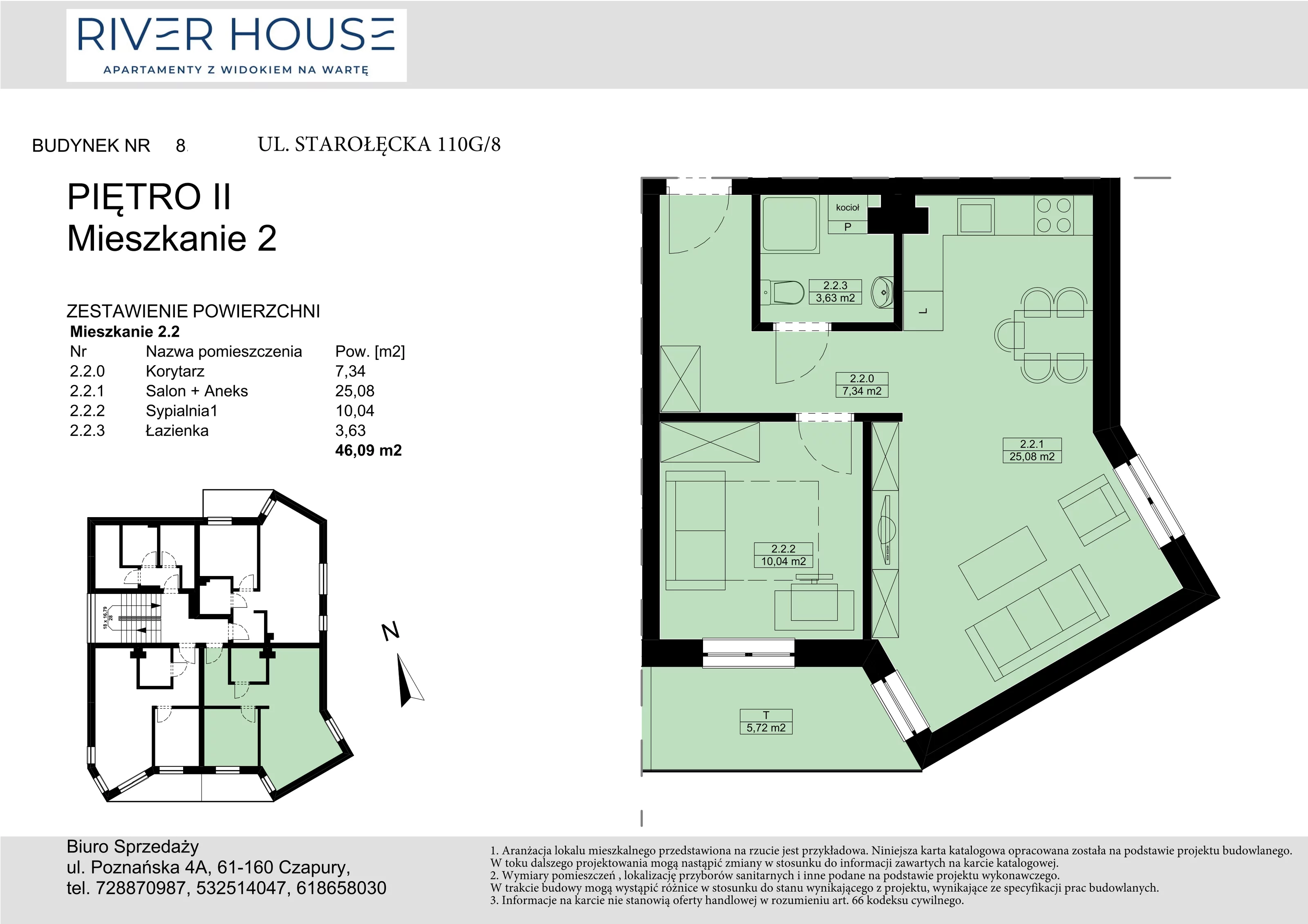 Mieszkanie 46,09 m², piętro 2, oferta nr 8-2/2., River House, Poznań, ul. Starołęcka 110