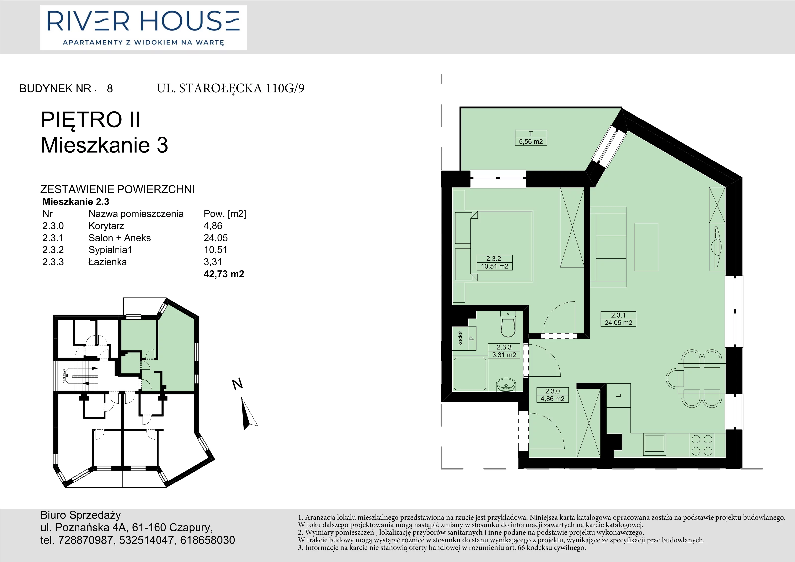 Mieszkanie 42,73 m², piętro 2, oferta nr 8-2/3., River House, Poznań, ul. Starołęcka 110