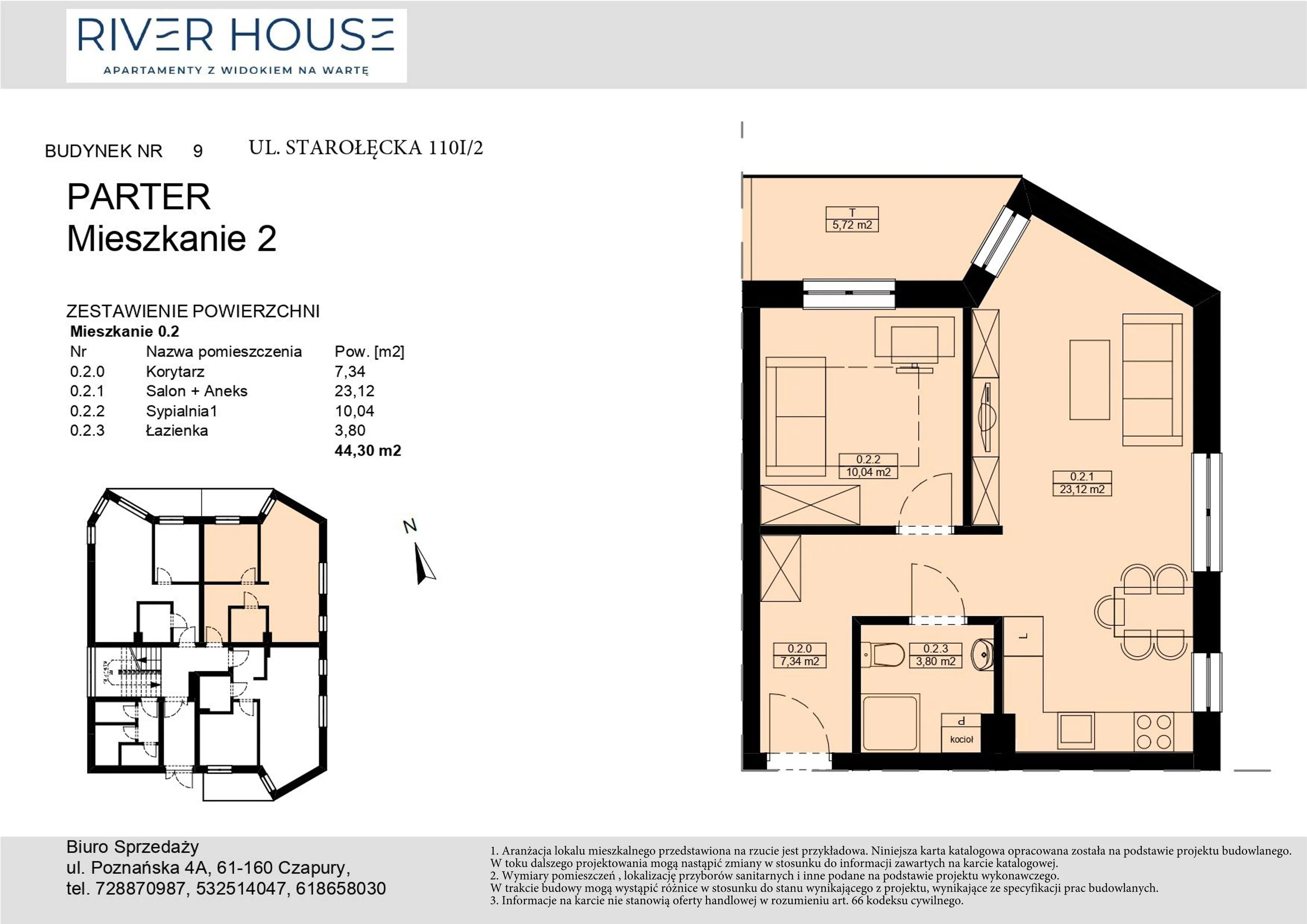 2 pokoje, mieszkanie 44,30 m², parter, oferta nr 9-0/2., River House, Poznań, Starołęka-Minikowo-Marlewo, ul. Starołęcka 110