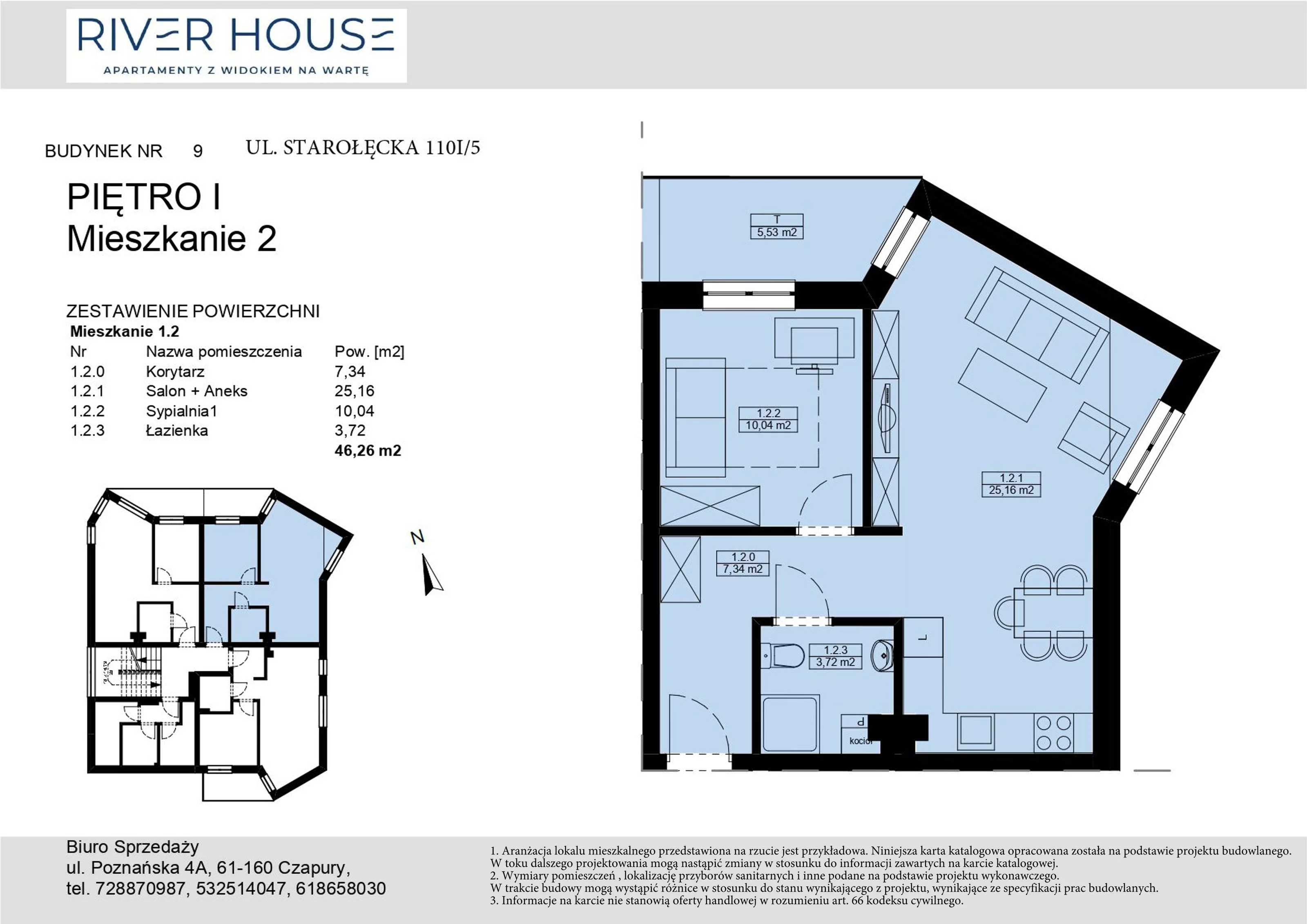 Mieszkanie 46,26 m², piętro 1, oferta nr 9-1/2., River House, Poznań, ul. Starołęcka 110