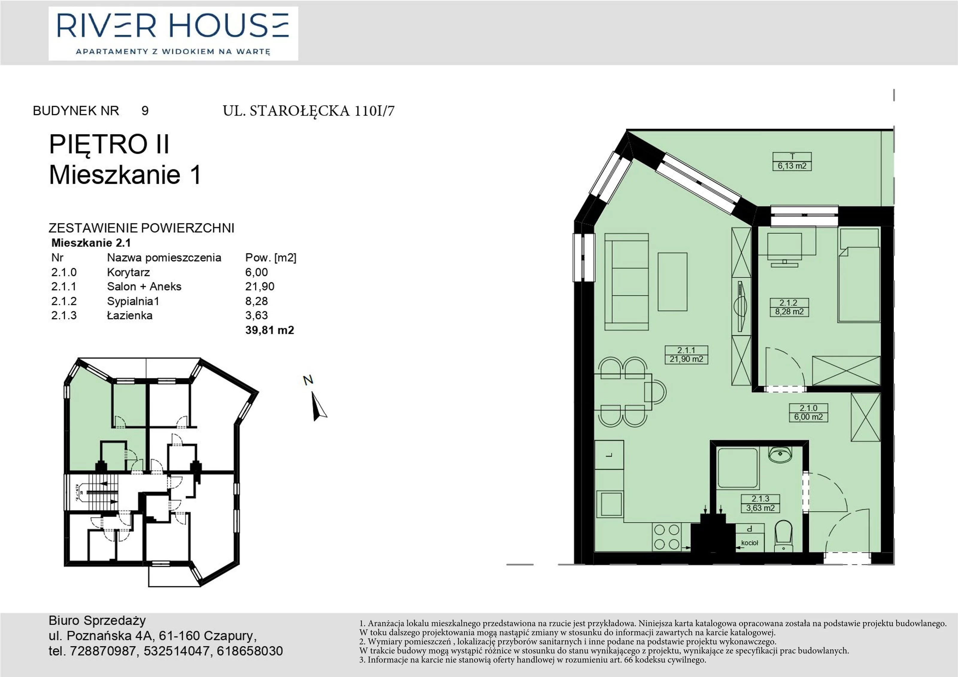 Mieszkanie 39,81 m², piętro 2, oferta nr 9-2/1., River House, Poznań, ul. Starołęcka 110