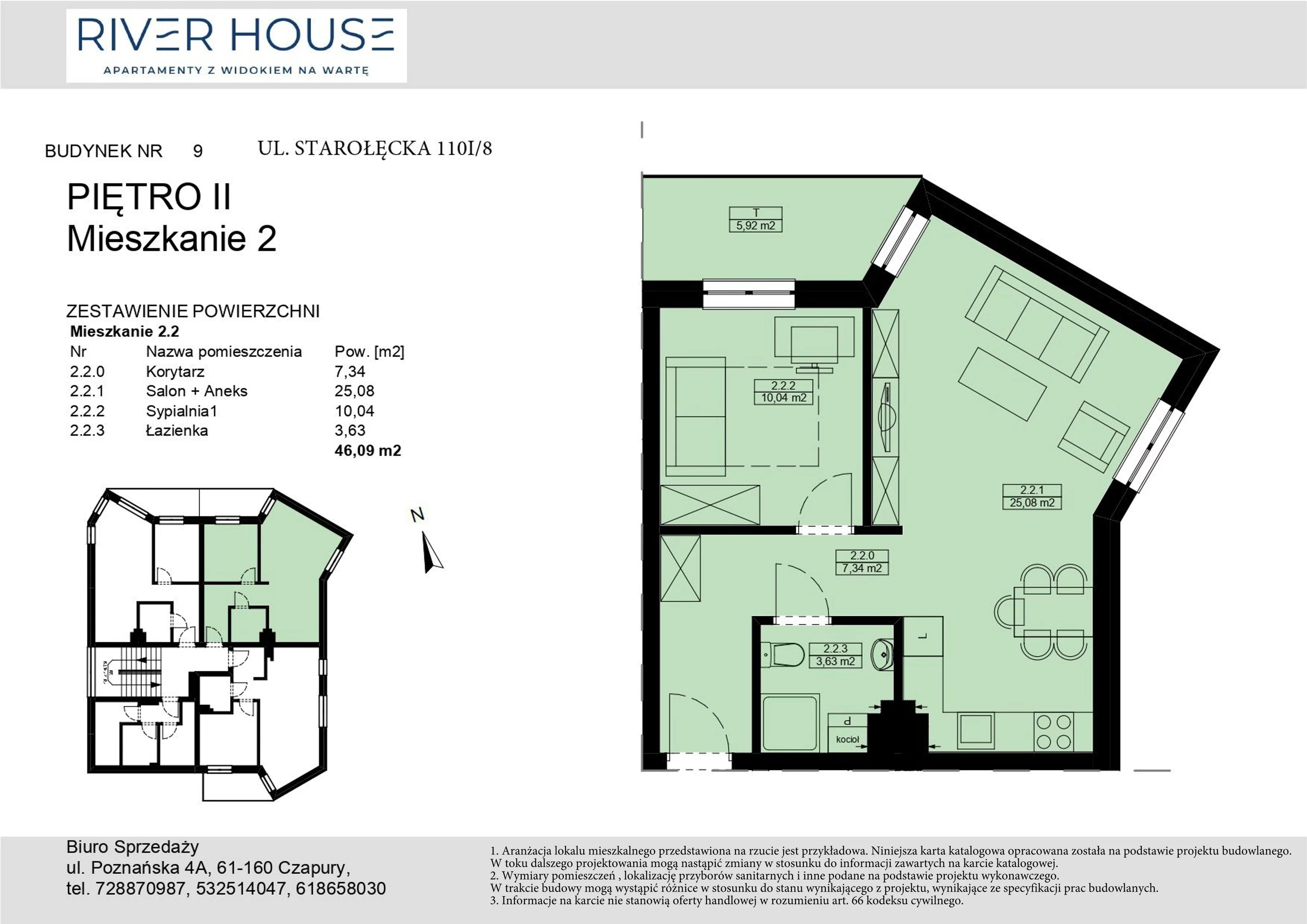 Mieszkanie 46,09 m², piętro 2, oferta nr 9-2/2., River House, Poznań, ul. Starołęcka 110