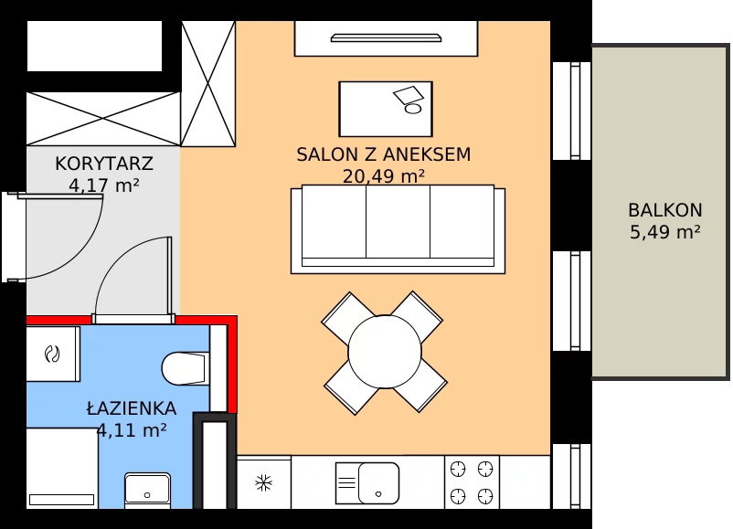 Zalety mieszkania 28.77 m², 80