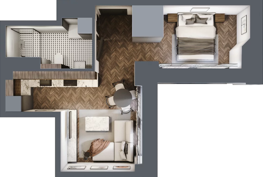 2 pokoje, mieszkanie 34,04 m², piętro 1, oferta nr 9, Kamienica Siemensa, Łódź, Śródmieście, ul. Piotrkowska 96