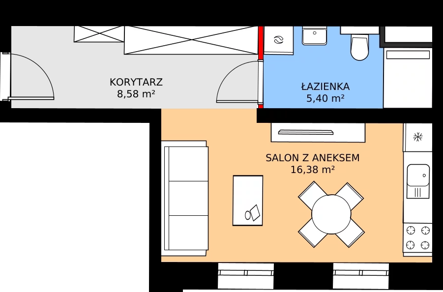 Zalety mieszkania 30.27 m², 45