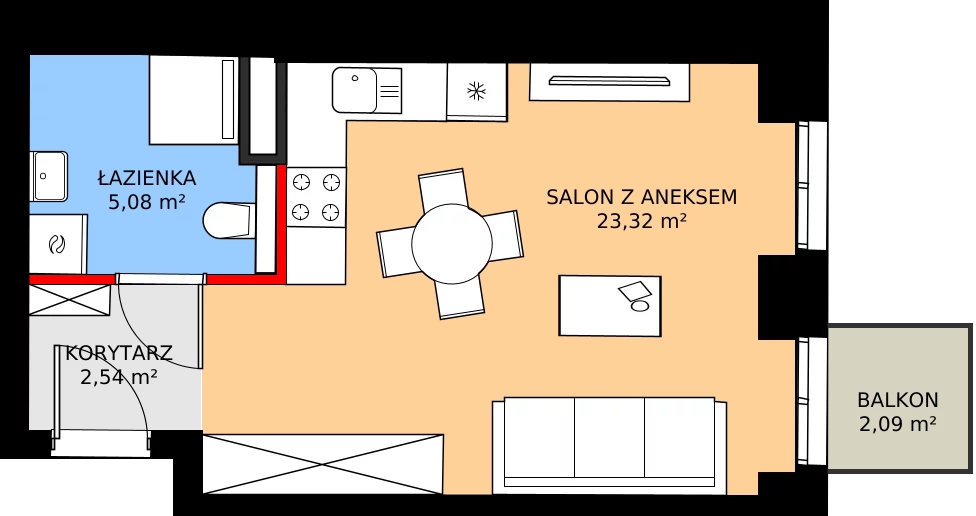 Zalety mieszkania 30.92 m², 61