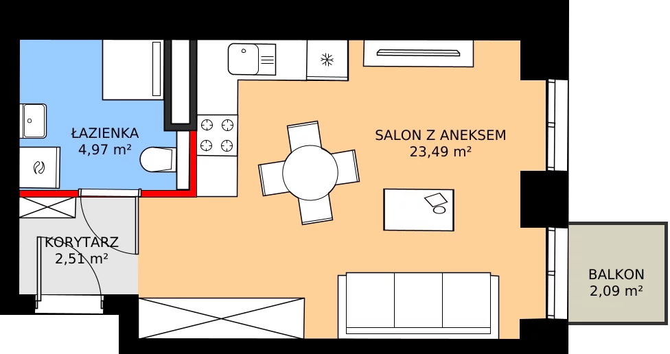 Zalety mieszkania 30.97 m², 40