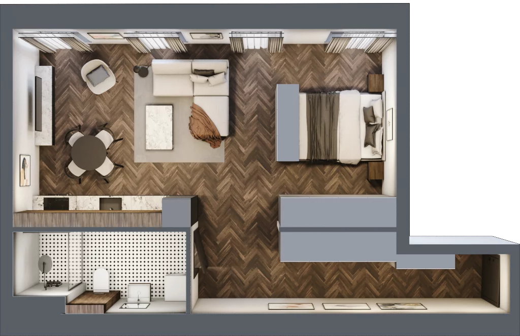 2 pokoje, mieszkanie 48,94 m², piętro 3, oferta nr 57, Kamienica Siemensa, Łódź, Śródmieście, ul. Piotrkowska 96
