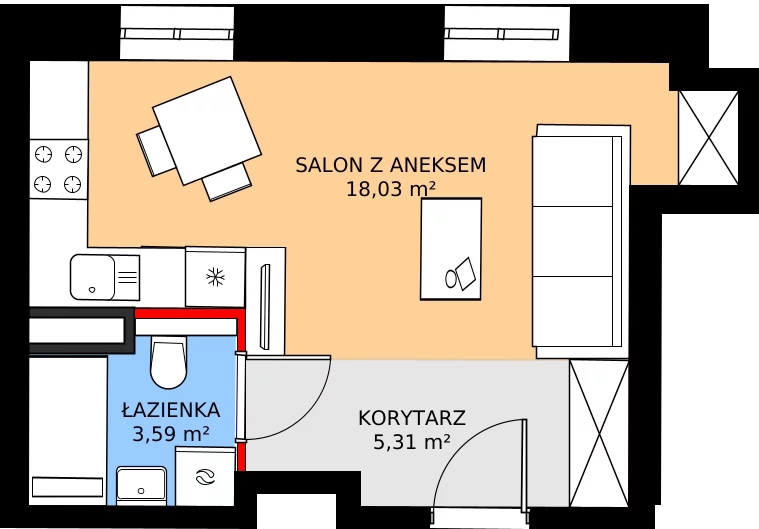 Zalety mieszkania 26.93 m², 56