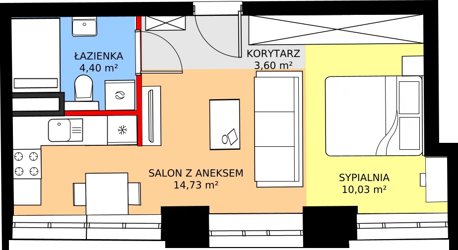 Zalety mieszkania 32.81 m², 42