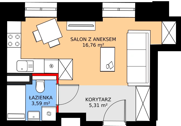 Zalety mieszkania 25.66 m², 14