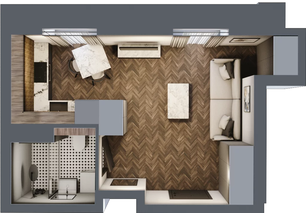 1 pokój, mieszkanie 25,66 m², piętro 1, oferta nr 14, Kamienica Siemensa, Łódź, Śródmieście, ul. Piotrkowska 96