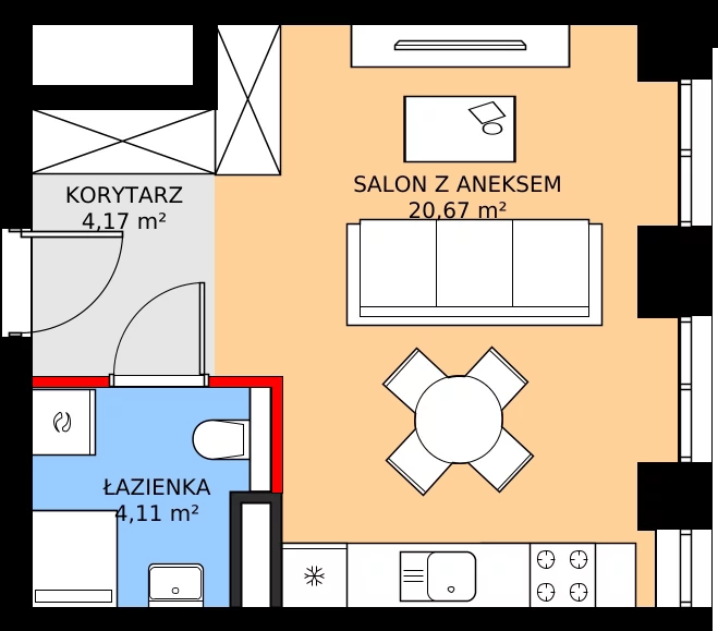 Zalety mieszkania 28.95 m², 18
