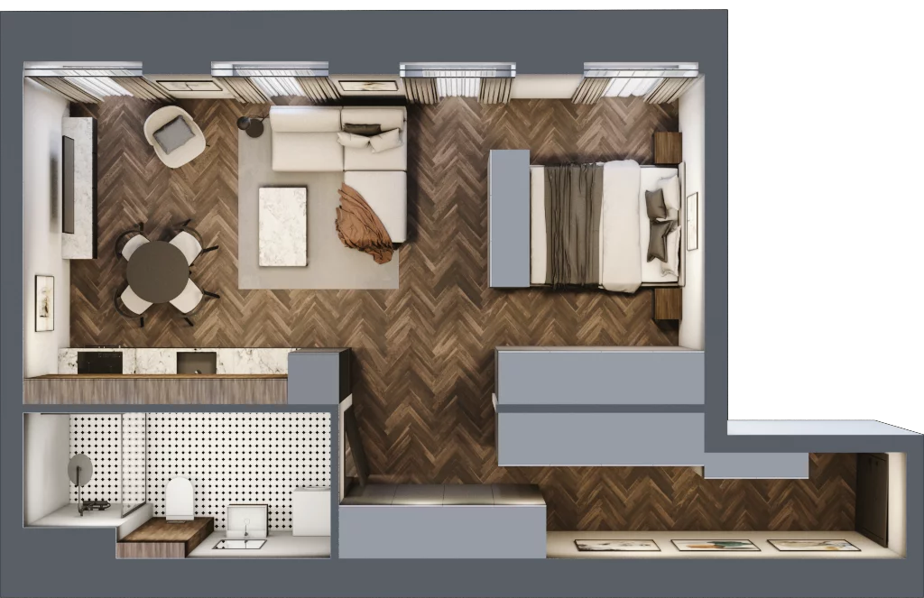 2 pokoje, mieszkanie 47,66 m², piętro 1, oferta nr 15, Kamienica Siemensa, Łódź, Śródmieście, ul. Piotrkowska 96