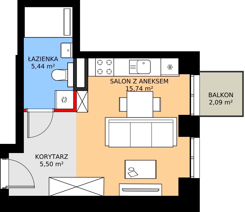 Zalety mieszkania 26.68 m², 58