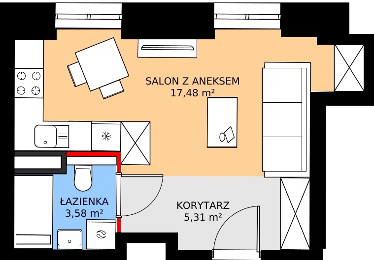 Zalety mieszkania 26.37 m², 35