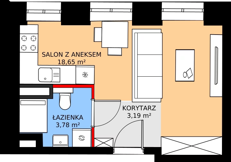 Zalety mieszkania 25.62 m², 12