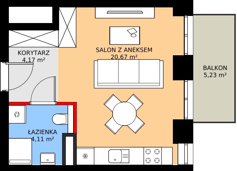 Zalety mieszkania 28.95 m², 39