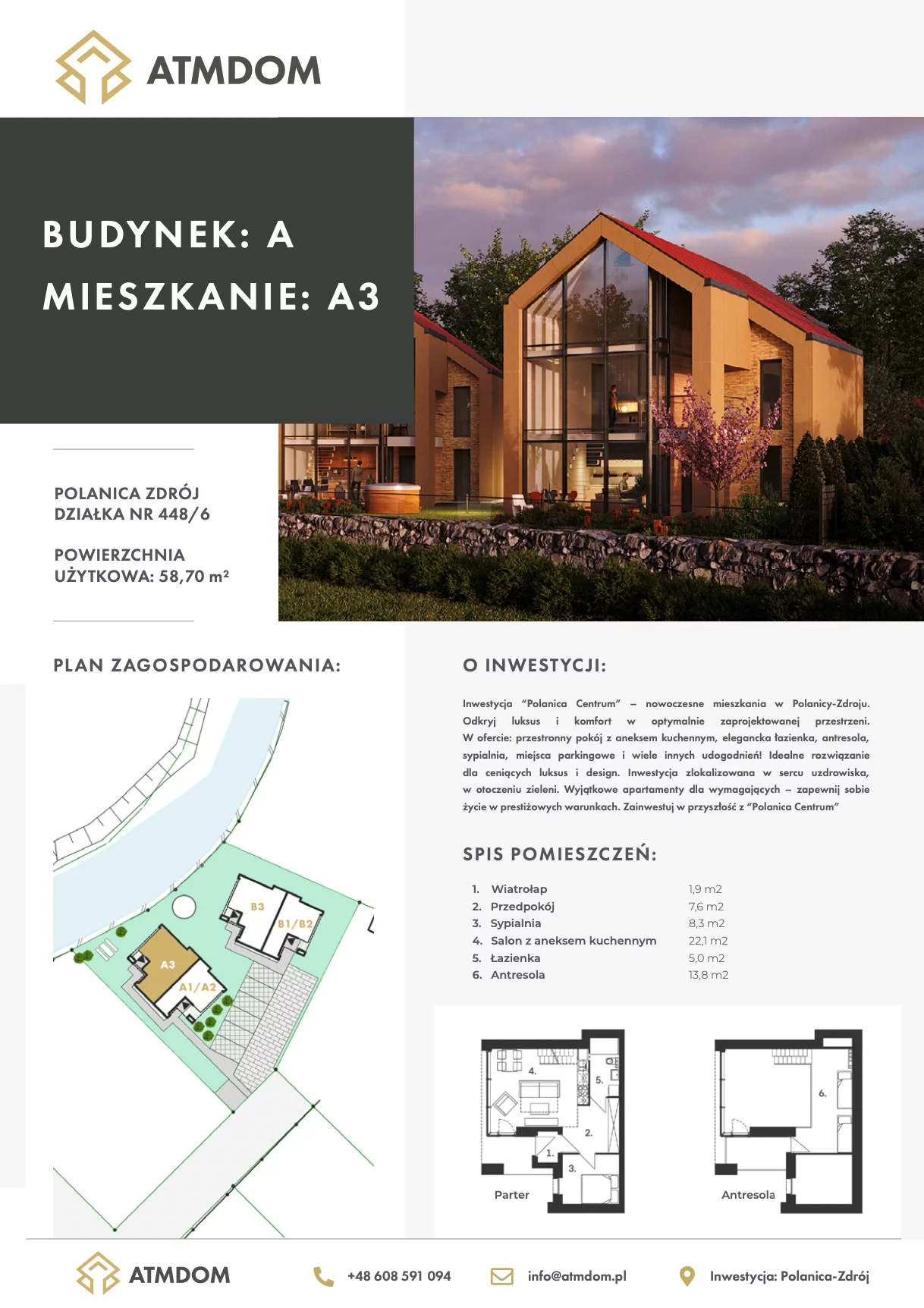 Apartament 58,70 m², piętro 1, oferta nr A3, Polanica Centrum, Polanica-Zdrój, al. Wojska Polskiego