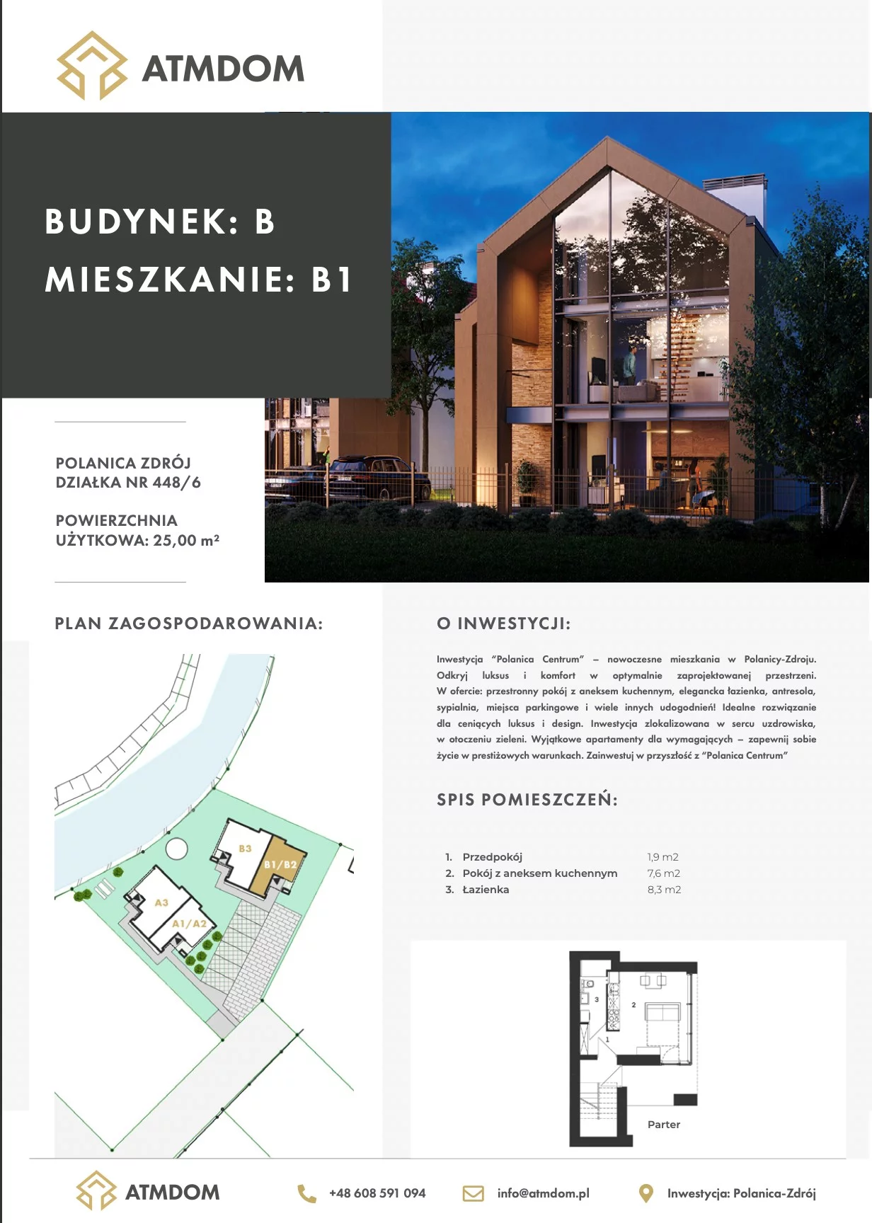 Apartament 25,00 m², parter, oferta nr B1, Polanica Centrum, Polanica-Zdrój, al. Wojska Polskiego