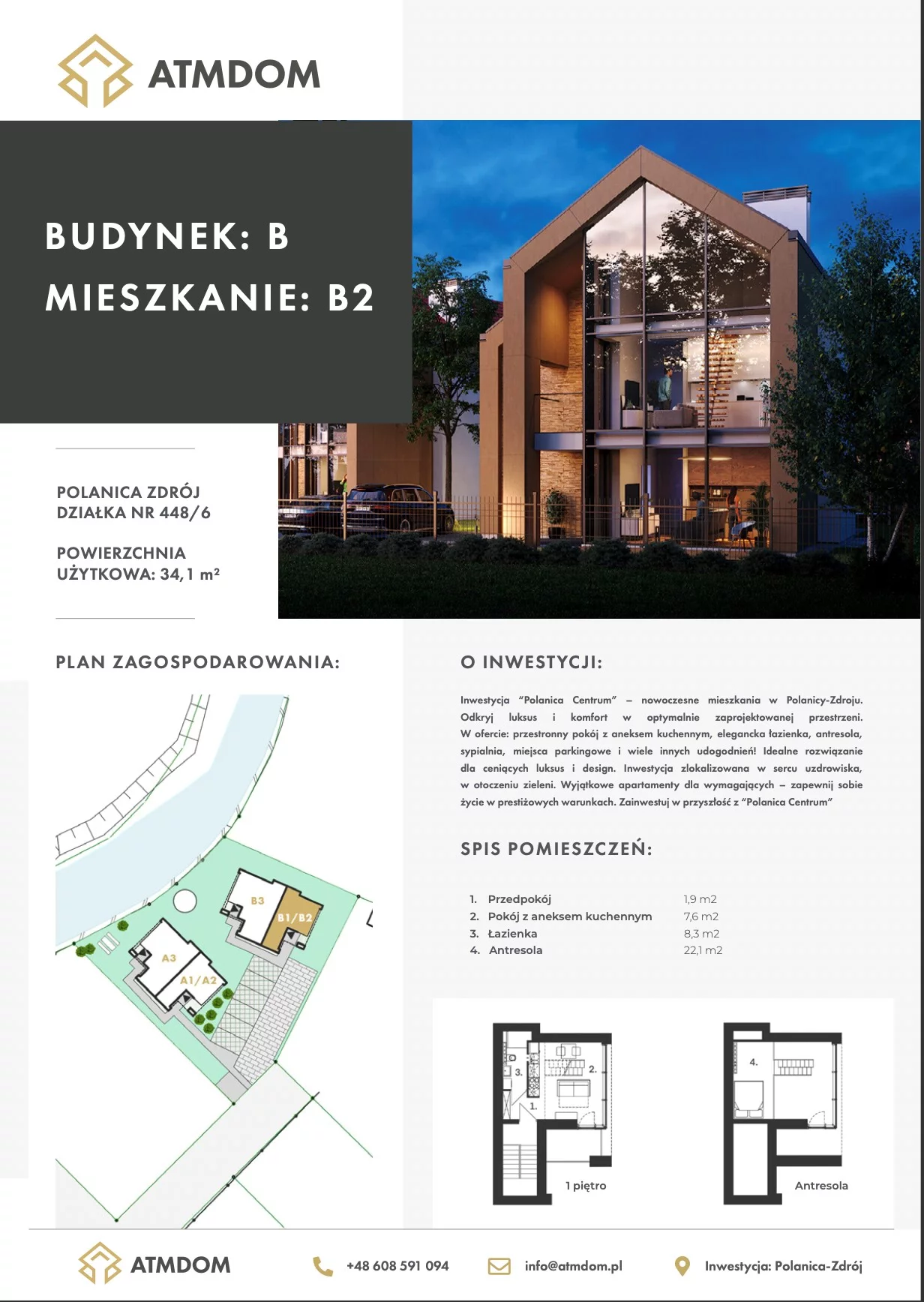 Apartament 34,10 m², piętro 1, oferta nr B2, Polanica Centrum, Polanica-Zdrój, al. Wojska Polskiego
