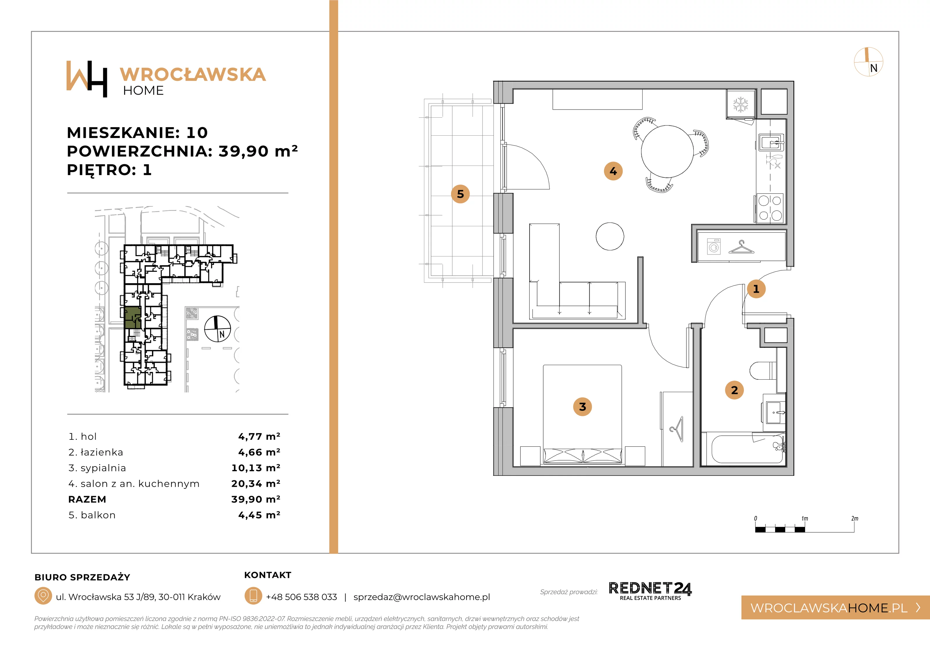 Mieszkanie 39,90 m², piętro 1, oferta nr 10, Wrocławska HOME, Kraków, Krowodrza, ul. Wrocławska 53J	