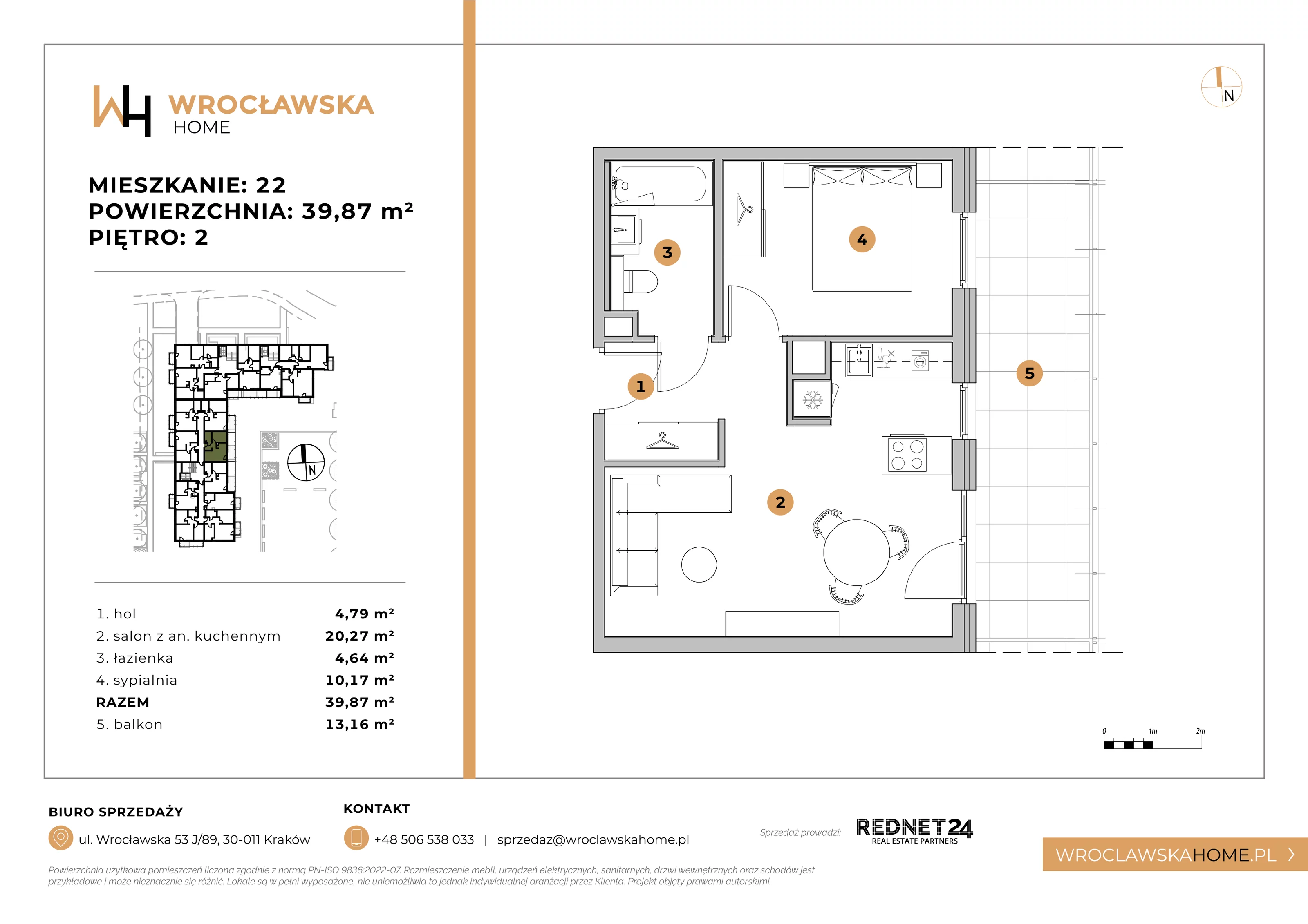 Mieszkanie 39,87 m², piętro 2, oferta nr 22, Wrocławska HOME, Kraków, Krowodrza, ul. Wrocławska 53J	