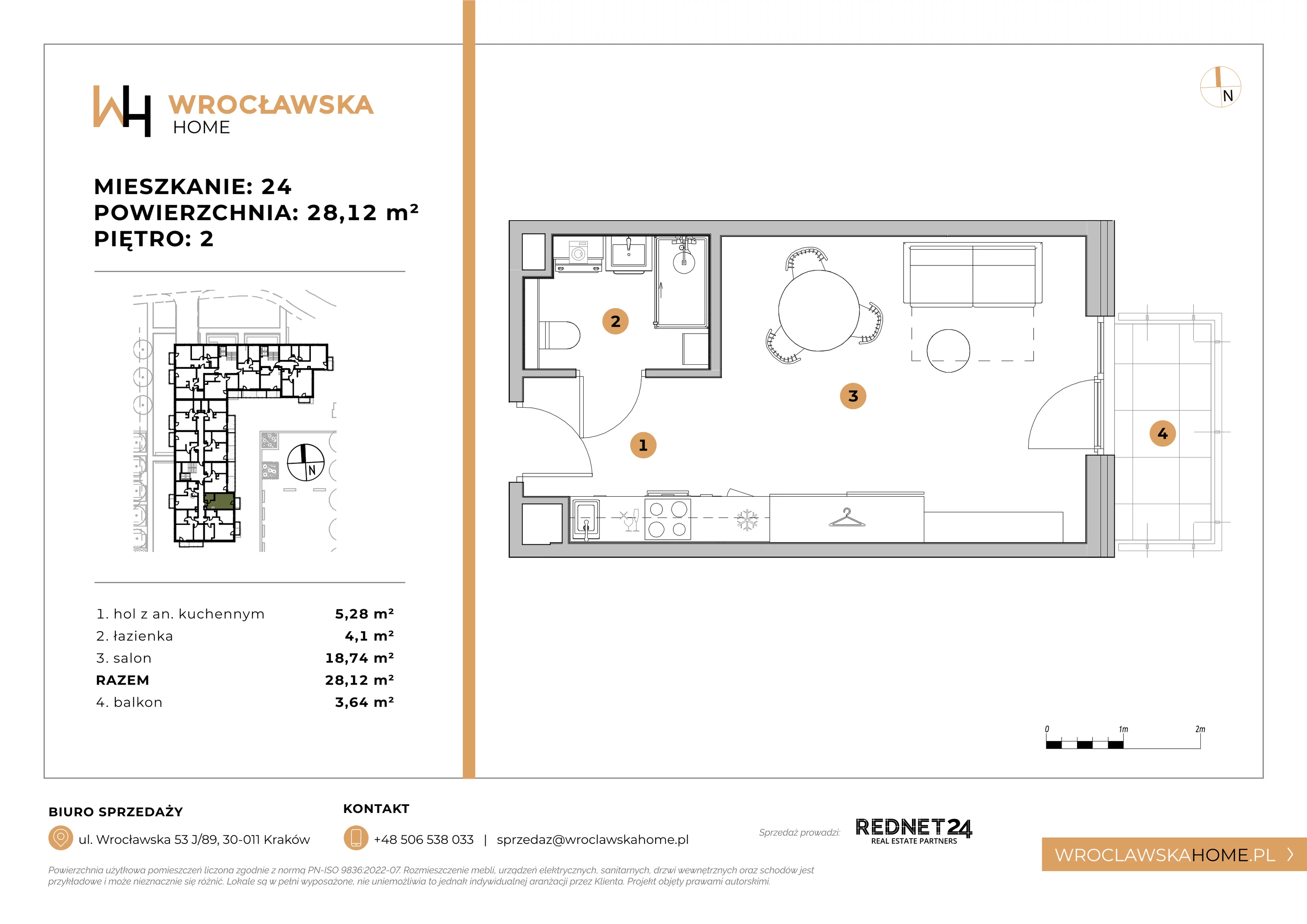 Mieszkanie 28,12 m², piętro 2, oferta nr 24, Wrocławska HOME, Kraków, Krowodrza, ul. Wrocławska 53J	