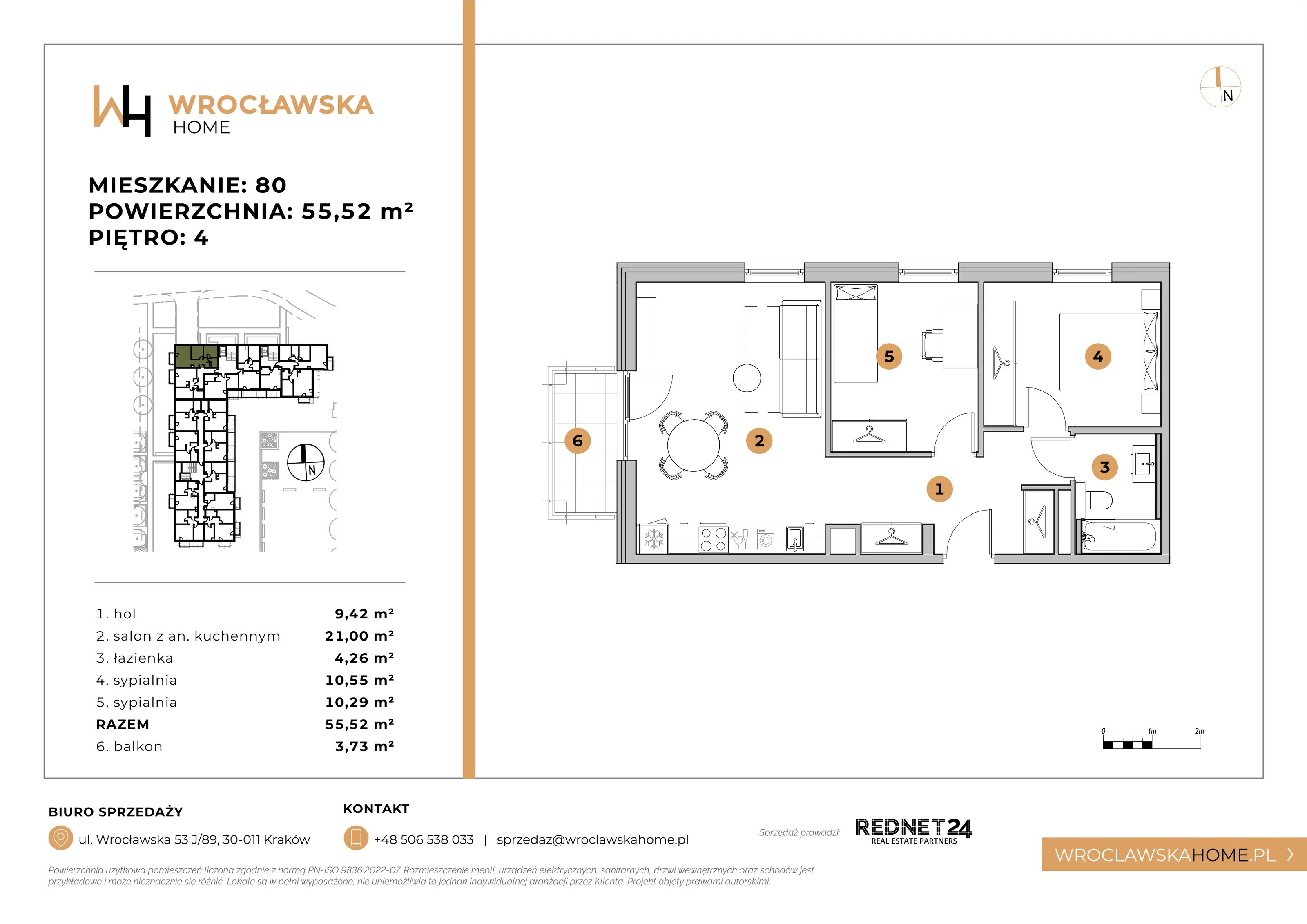 Mieszkanie 55,52 m², piętro 4, oferta nr 80, Wrocławska HOME, Kraków, Krowodrza, ul. Wrocławska 53J	