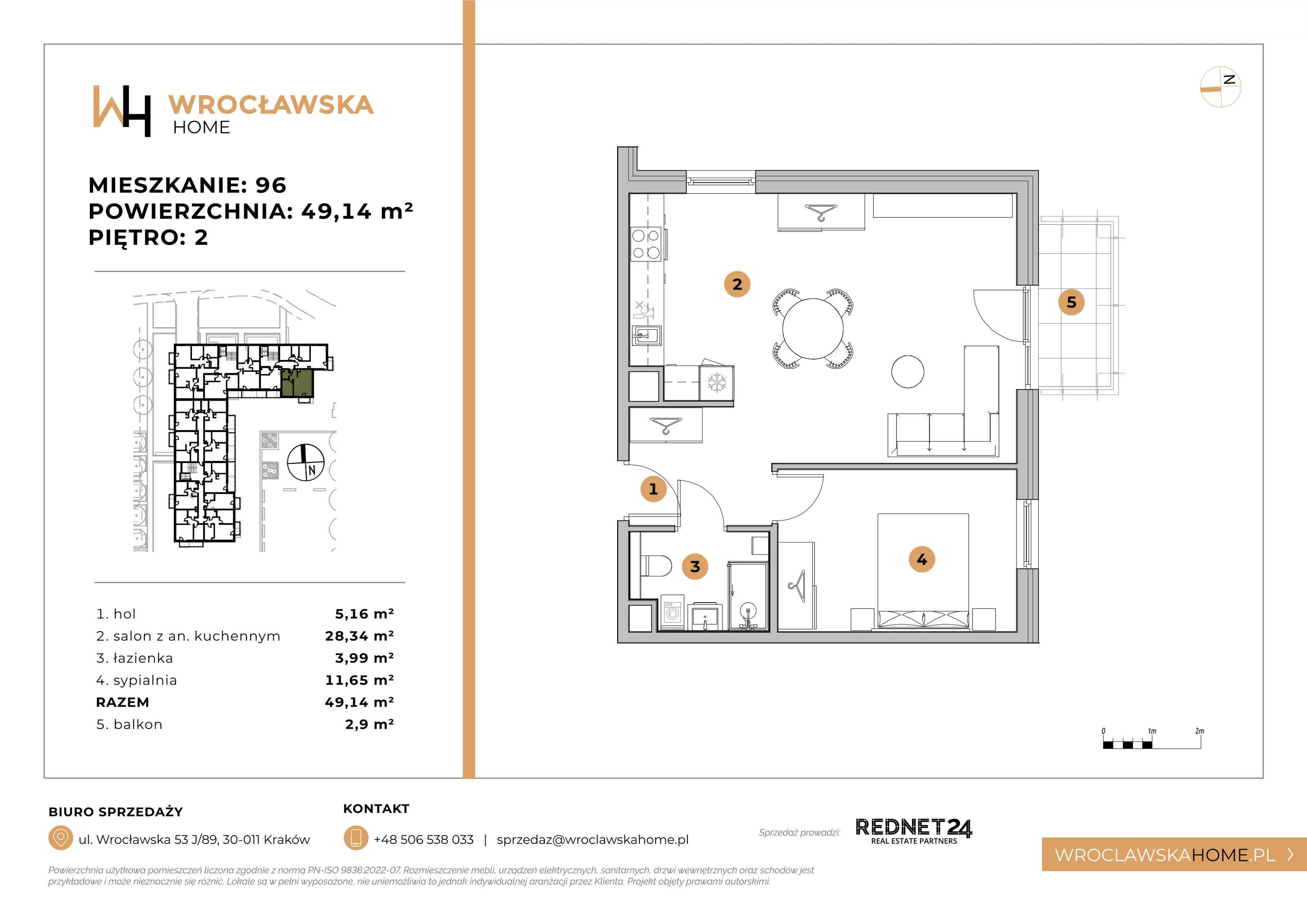 Mieszkanie 49,14 m², piętro 2, oferta nr 96, Wrocławska HOME, Kraków, Krowodrza, ul. Wrocławska 53J	