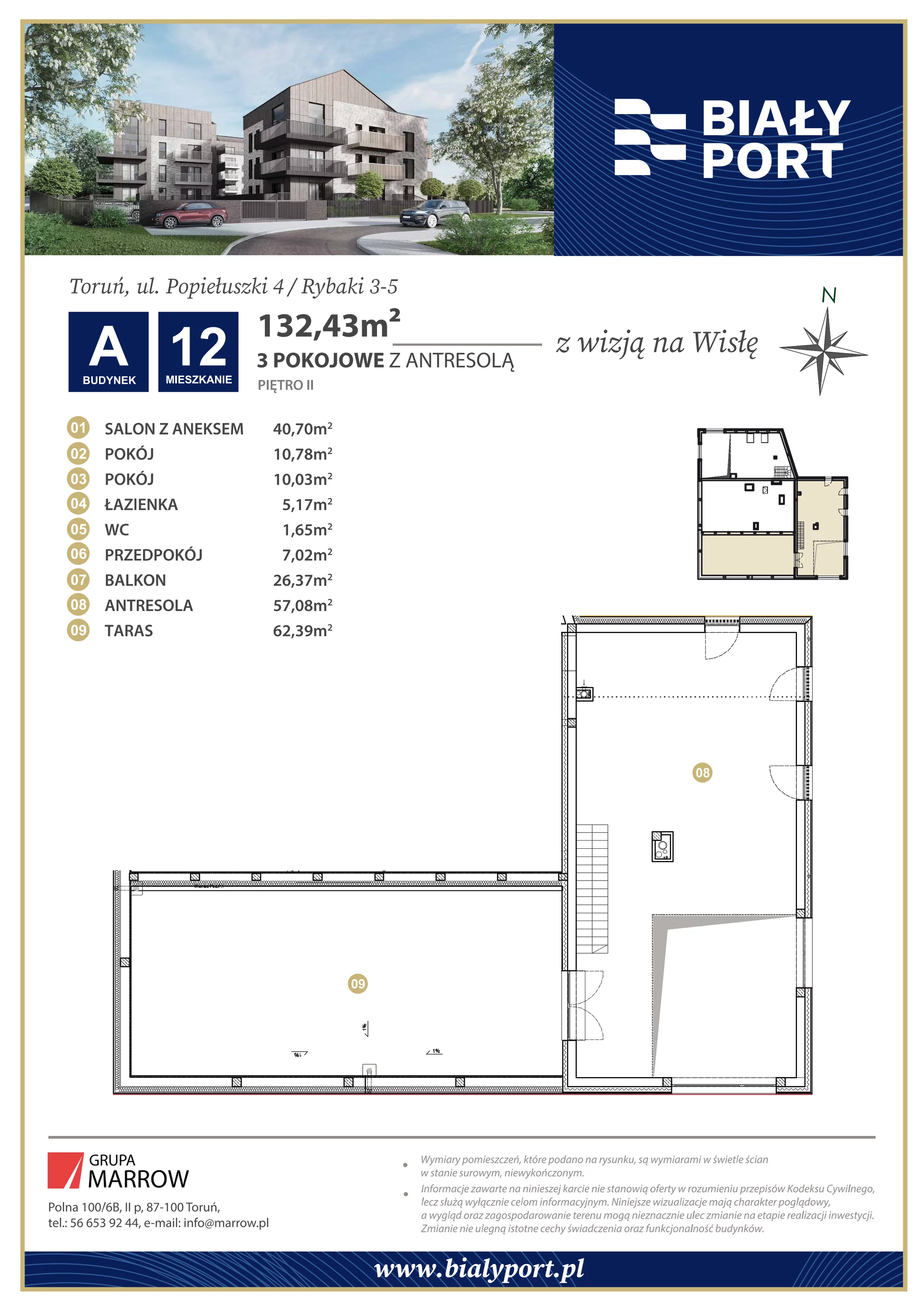 Mieszkanie 132,43 m², piętro 2, oferta nr 12, Biały Port, Toruń, Rybaki, ul. Popiełuszki 4