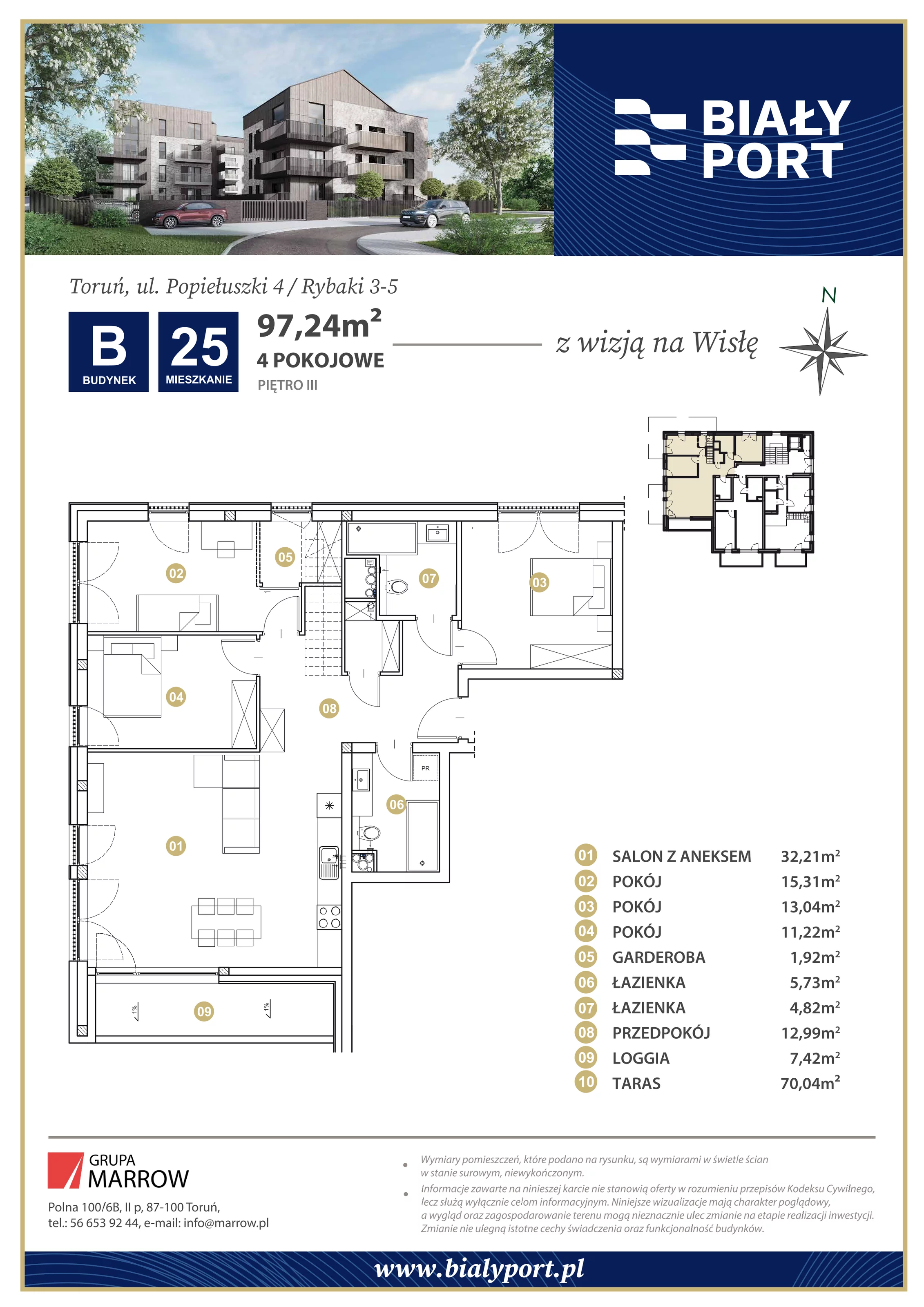 Mieszkanie 97,24 m², piętro 3, oferta nr 25, Biały Port, Toruń, Rybaki, ul. Popiełuszki 4