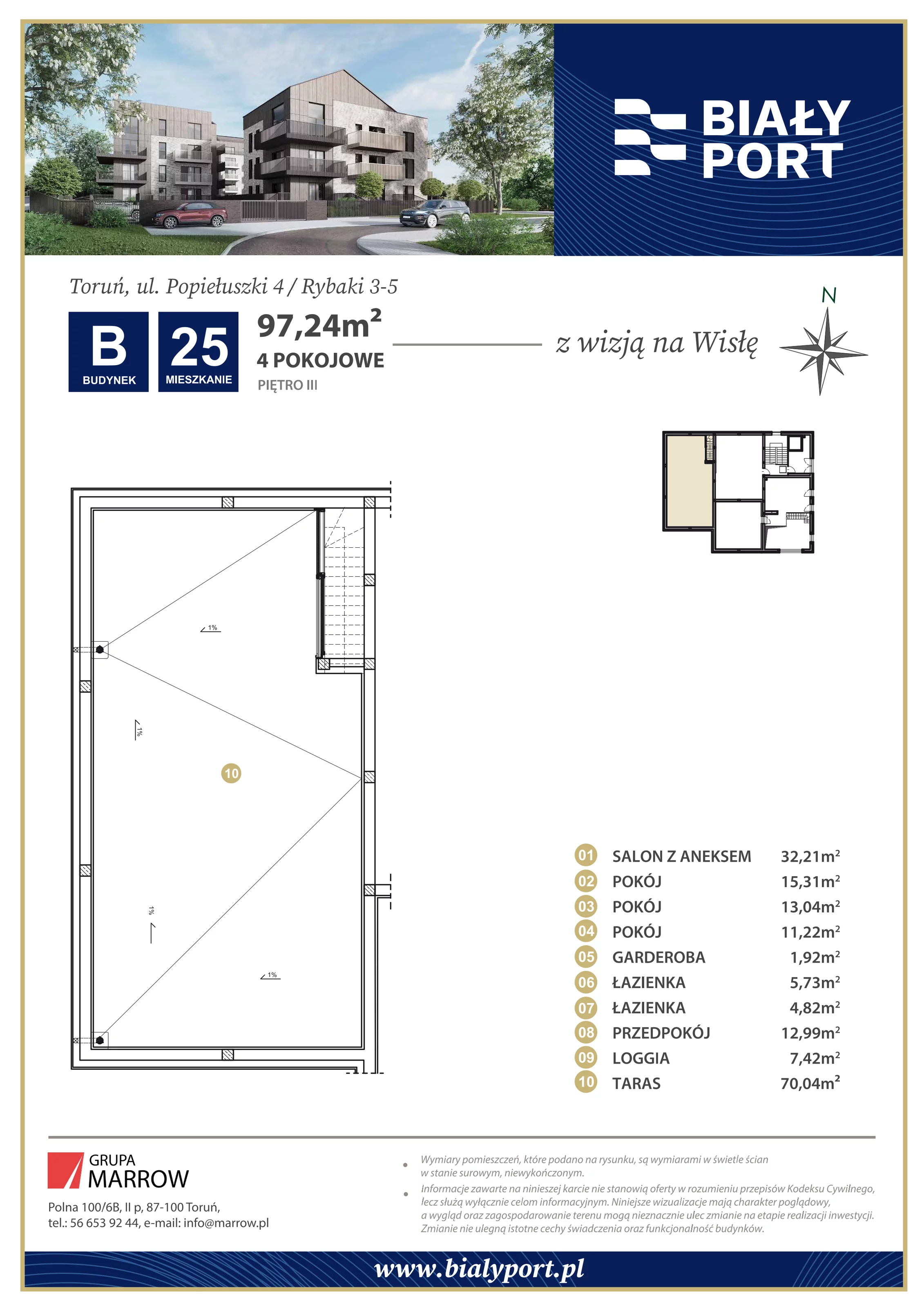 Mieszkanie 97,24 m², piętro 3, oferta nr 25, Biały Port, Toruń, Rybaki, ul. Popiełuszki 4