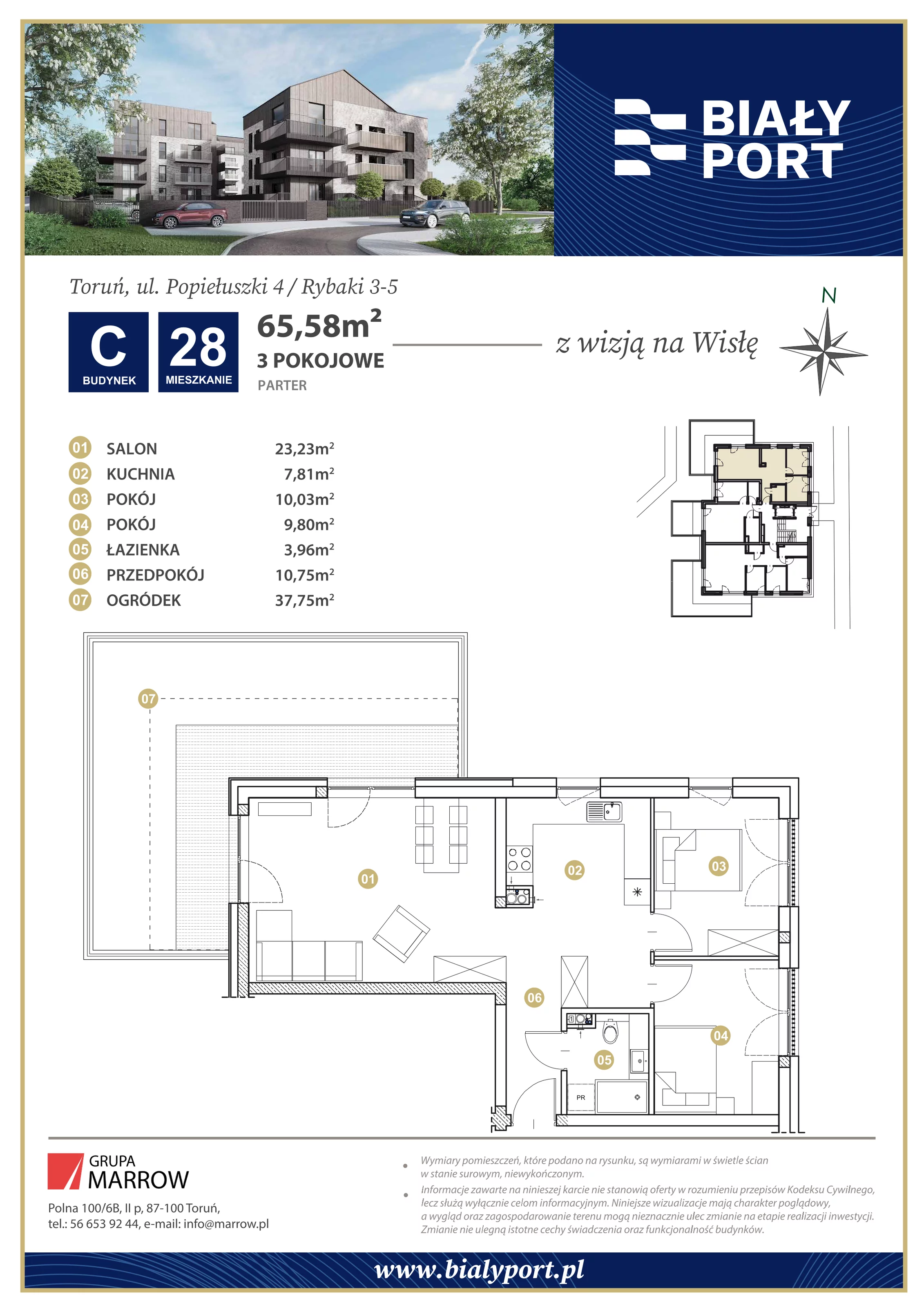Mieszkanie 65,58 m², parter, oferta nr 28, Biały Port, Toruń, Rybaki, ul. Popiełuszki 4