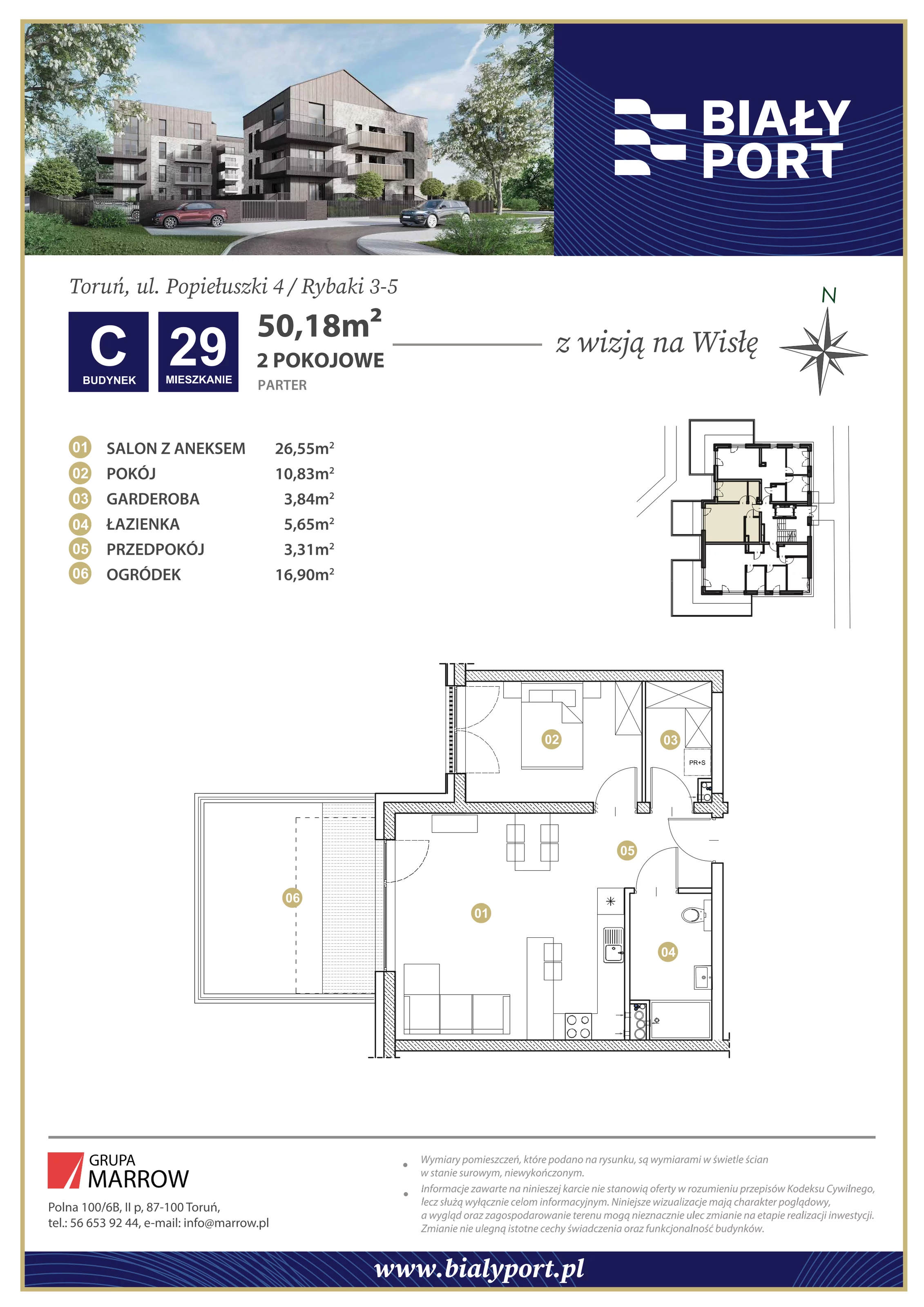 Mieszkanie 50,18 m², parter, oferta nr 29, Biały Port, Toruń, Rybaki, ul. Popiełuszki 4